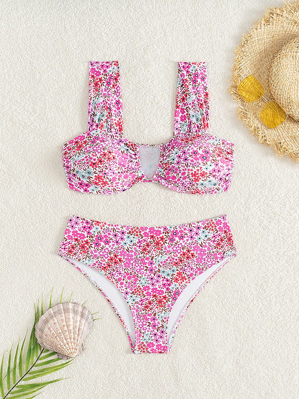Swim Mod Springbreak Women's New Summer Random Ditsy Floral V-Neck