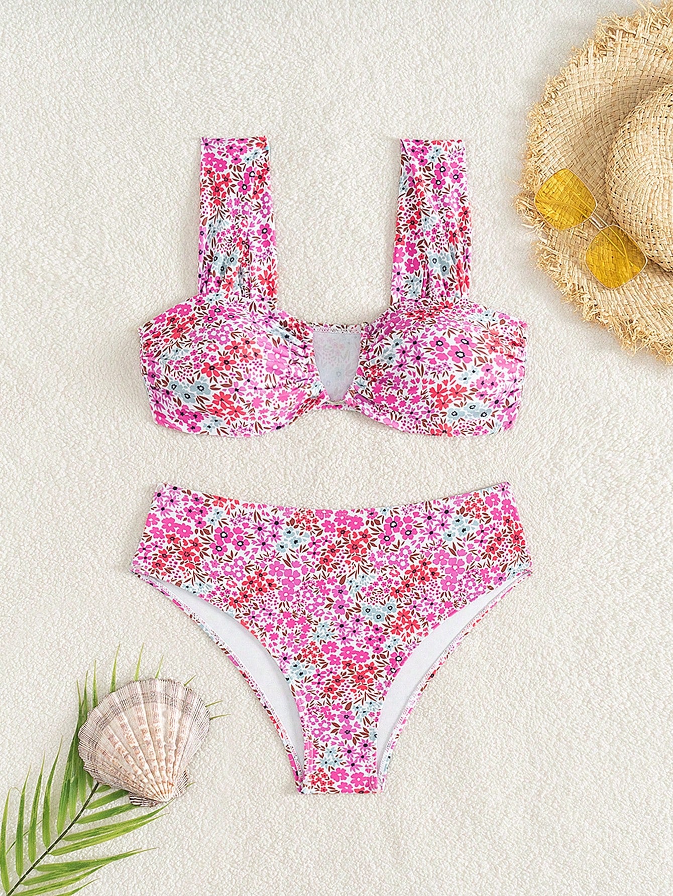 Swim Mod Springbreak Women's New Summer Random Ditsy Floral V-Neck