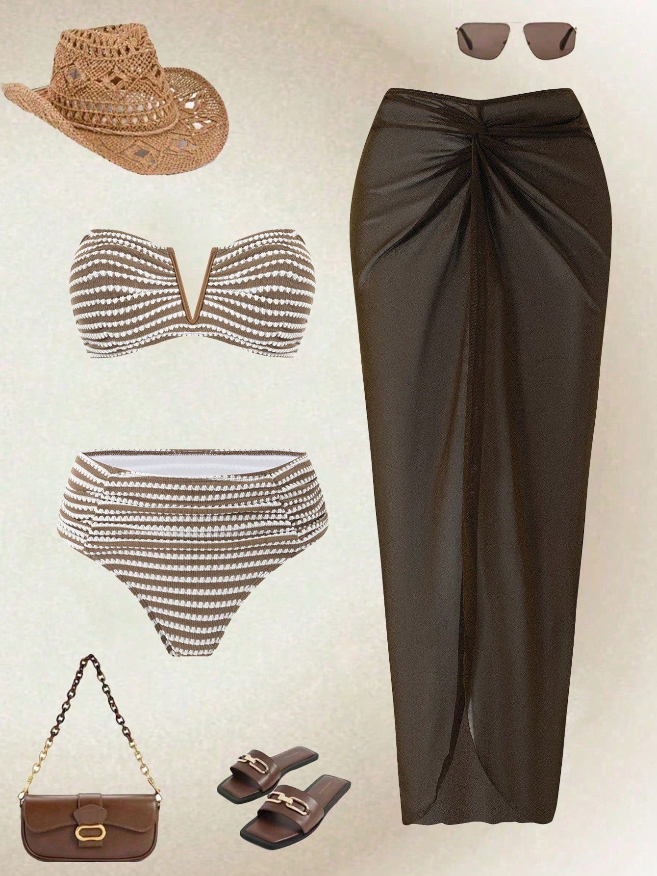 Swim Oasis Women's Pink And Orange Bandeau Swimwear Set With Mesh