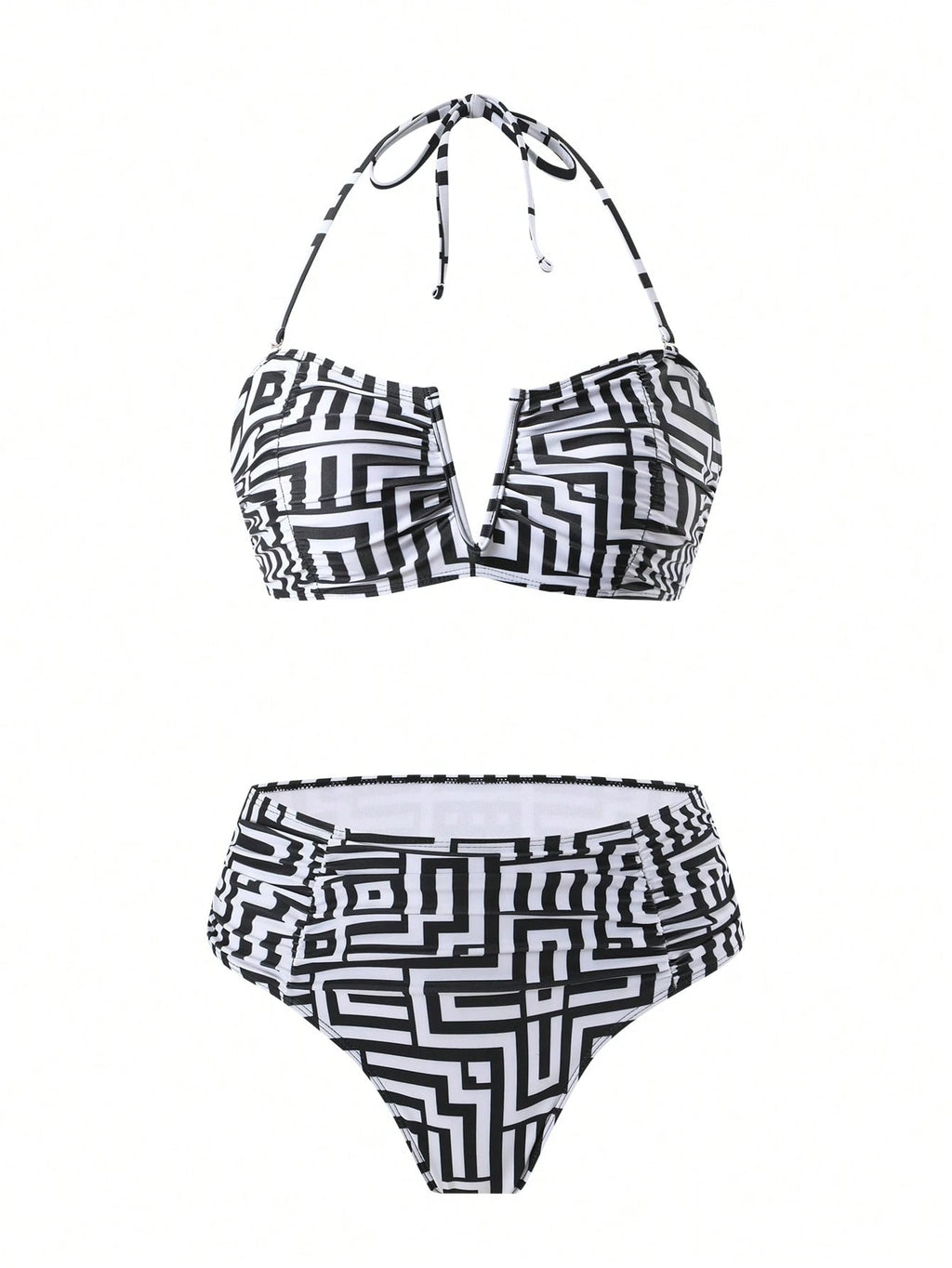 Swim Oasis Women's Pink And Orange Bandeau Swimwear Set With Mesh