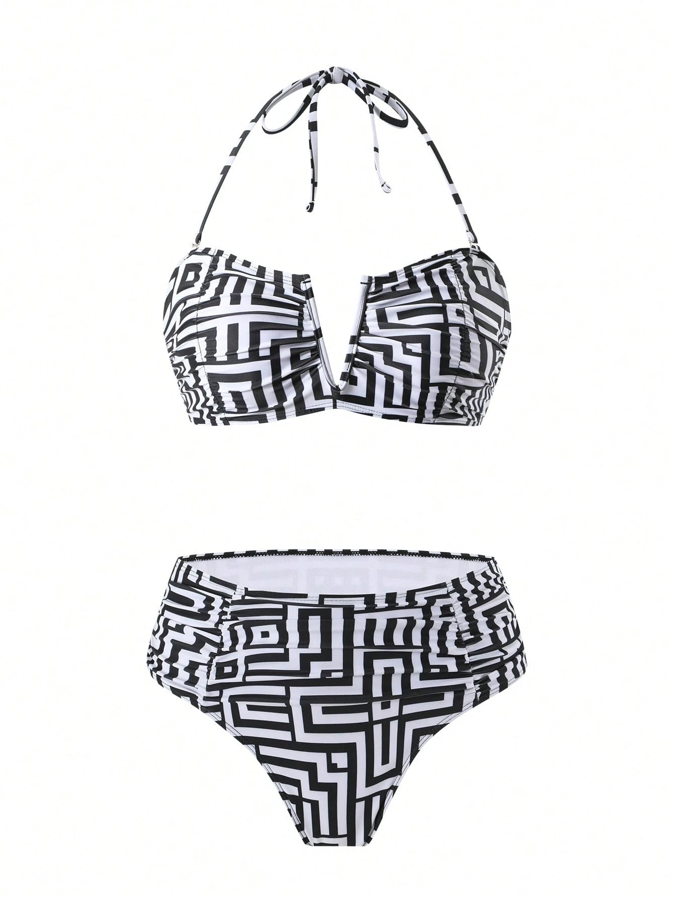 Swim Oasis Women's Pink And Orange Bandeau Swimwear Set With Mesh