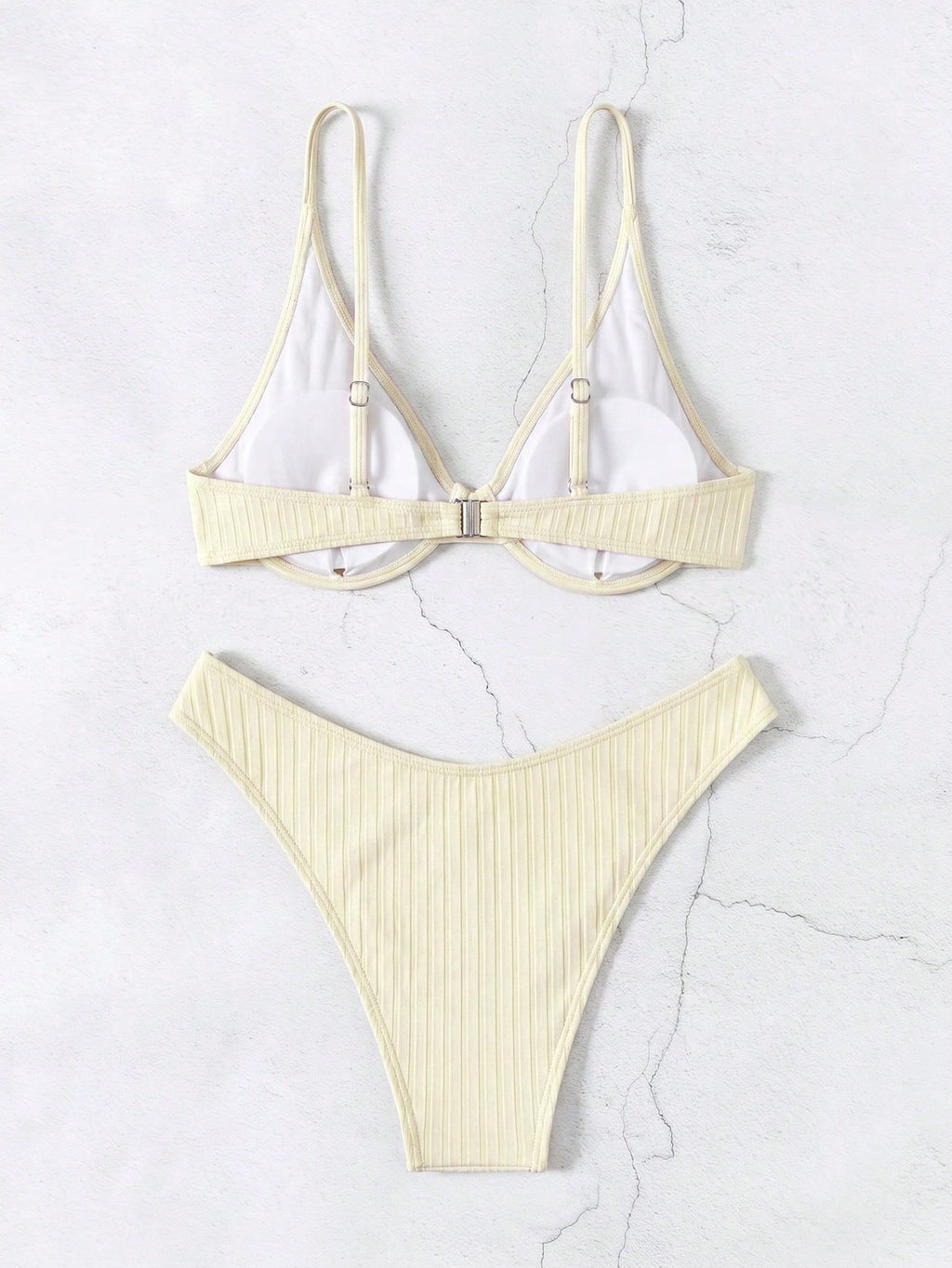 Swim Women Summer Beach Solid Simple Ribbed Bikini Set For Daily Use - image 2