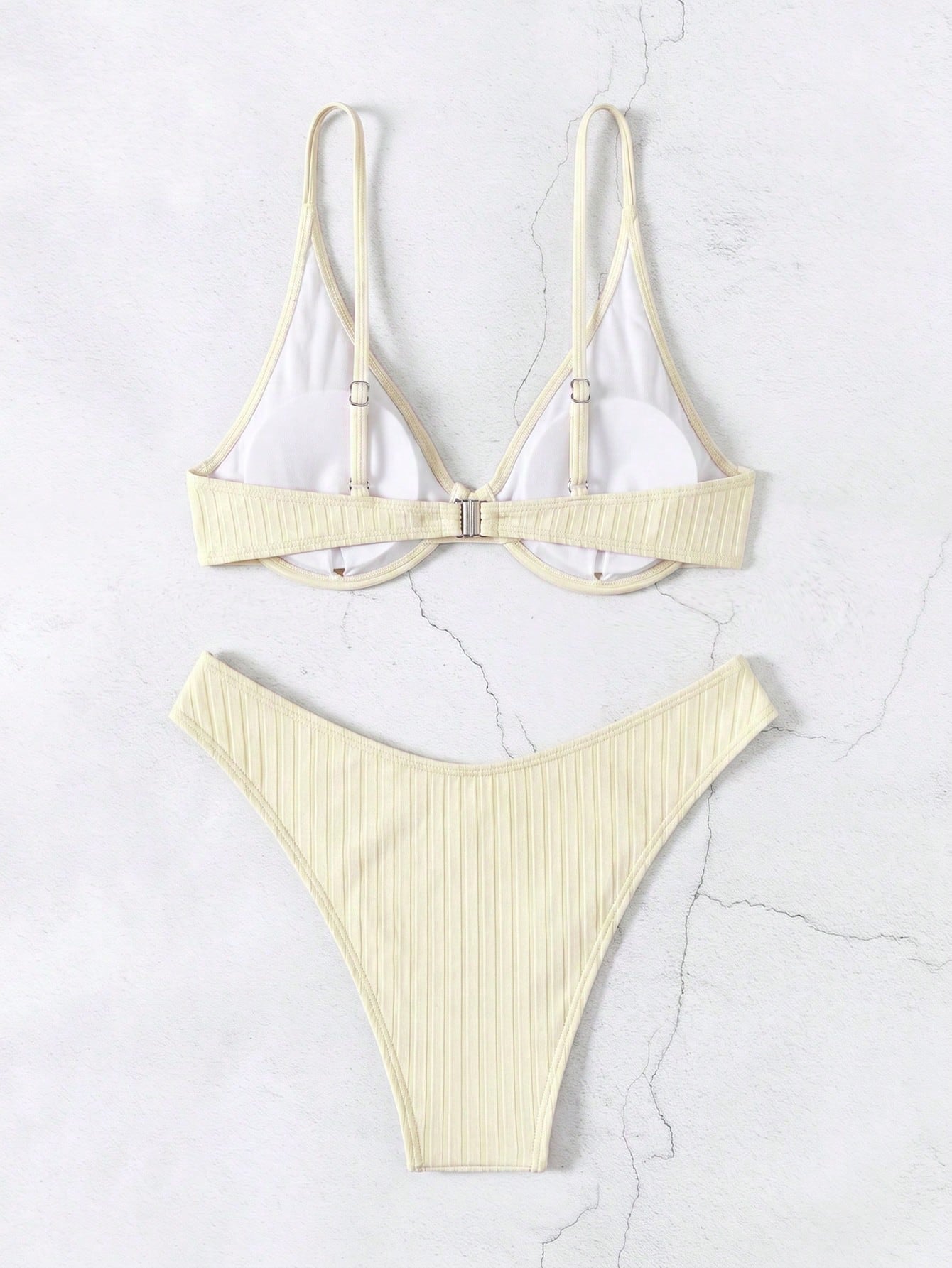 Swim Women Summer Beach Solid Simple Ribbed Bikini Set For Daily Use - image 2