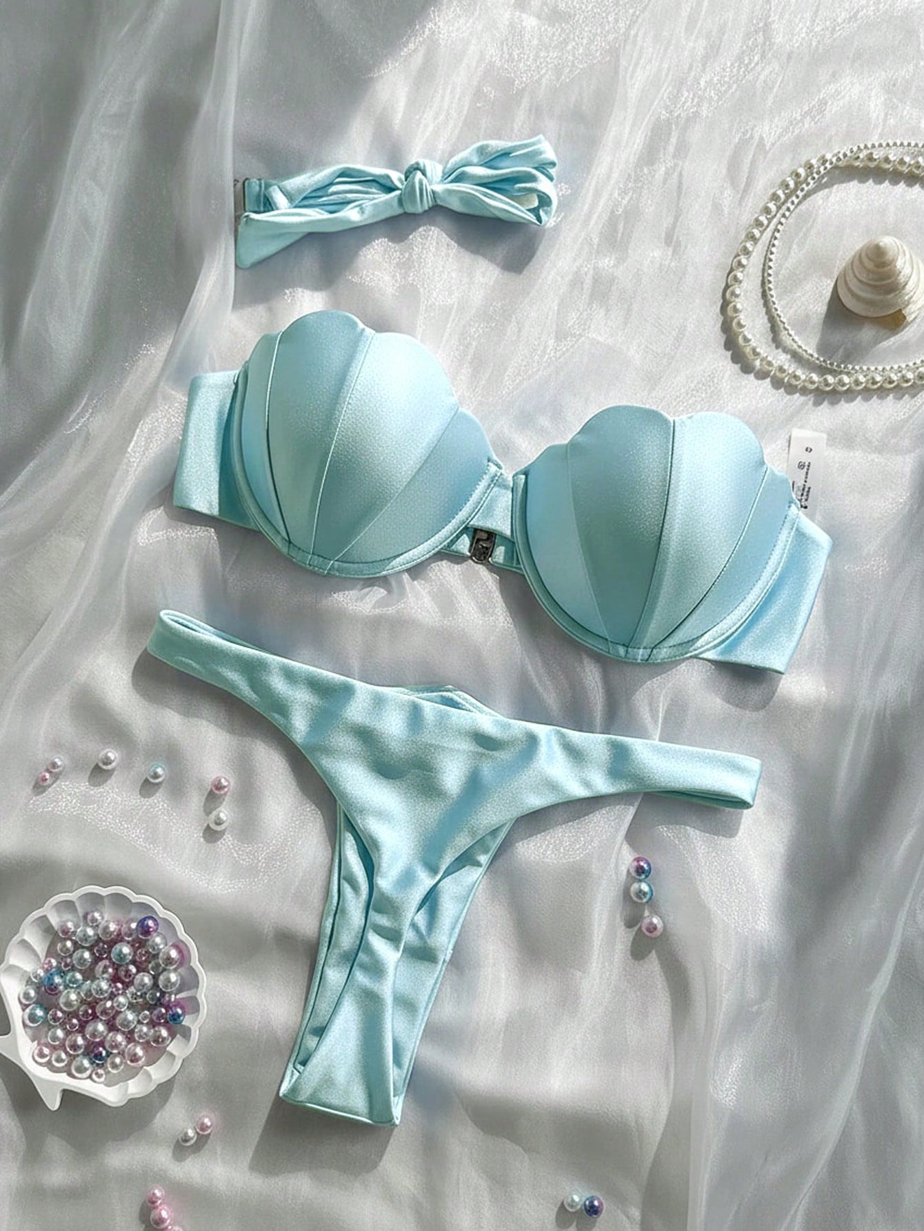 Swim Mod Petal Patchwork Hard Cup Detachable Strap Solid Color Sexy 2