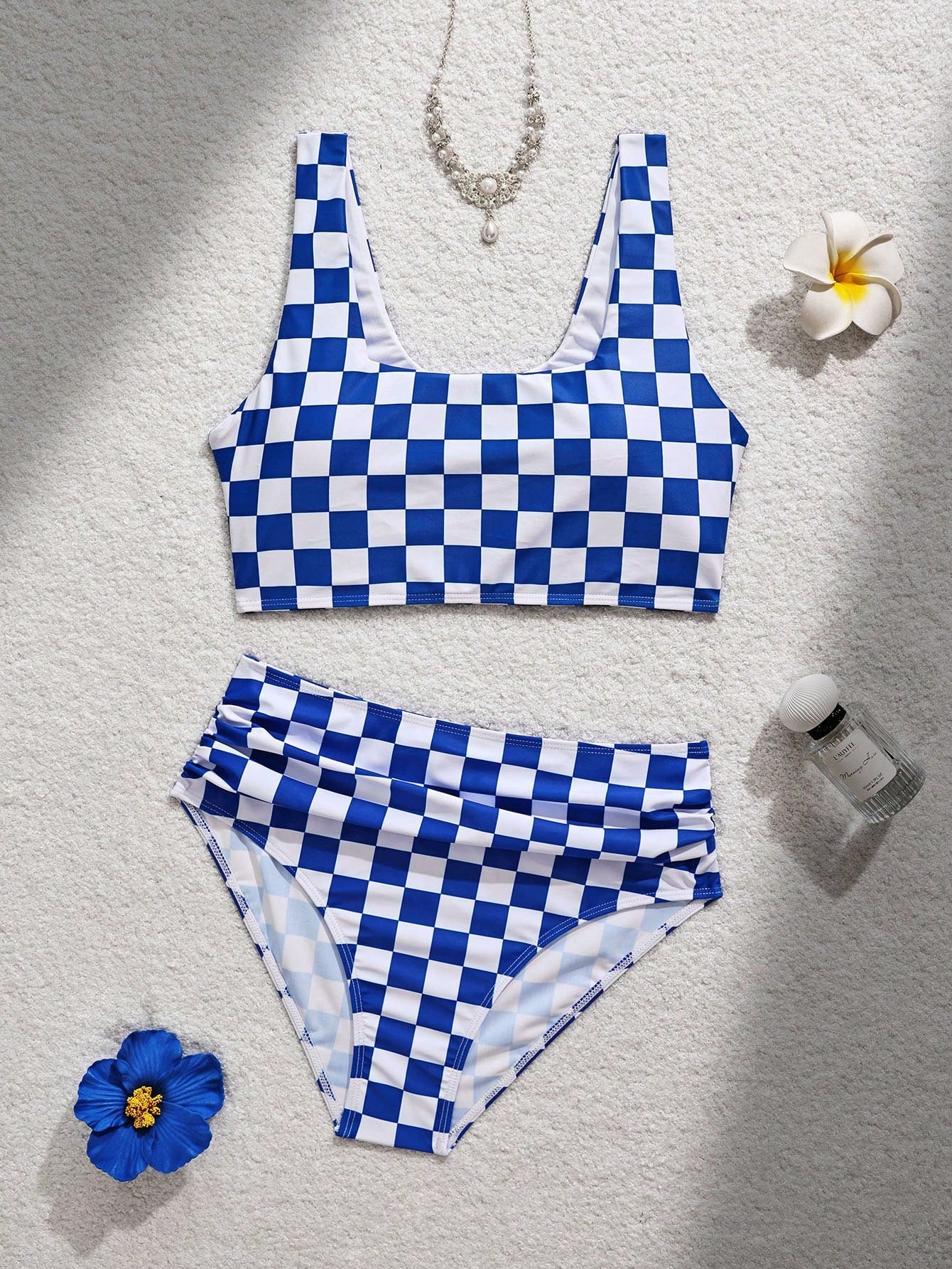 Swim Vcay Summer Beach Women's Checkered Print Bikini Set, Vacation