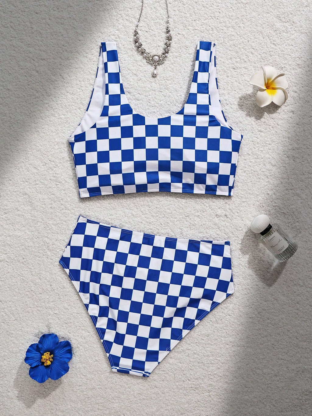 Swim Vcay Summer Beach Women's Checkered Print Bikini Set, Vacation