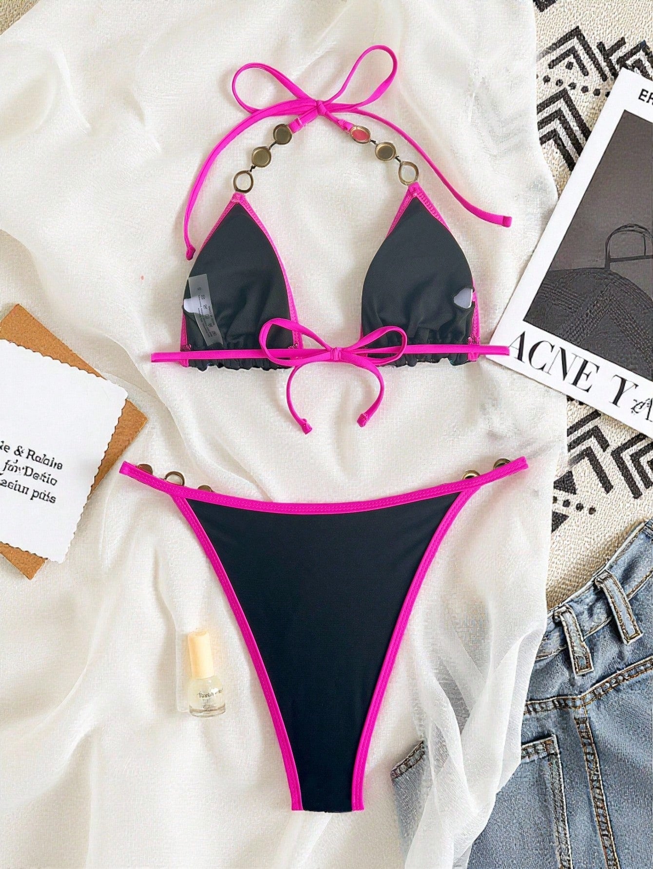 Swim SXY Women's Sexy Backless Sequin Reflective Bikini Swimwear, Suitable For B