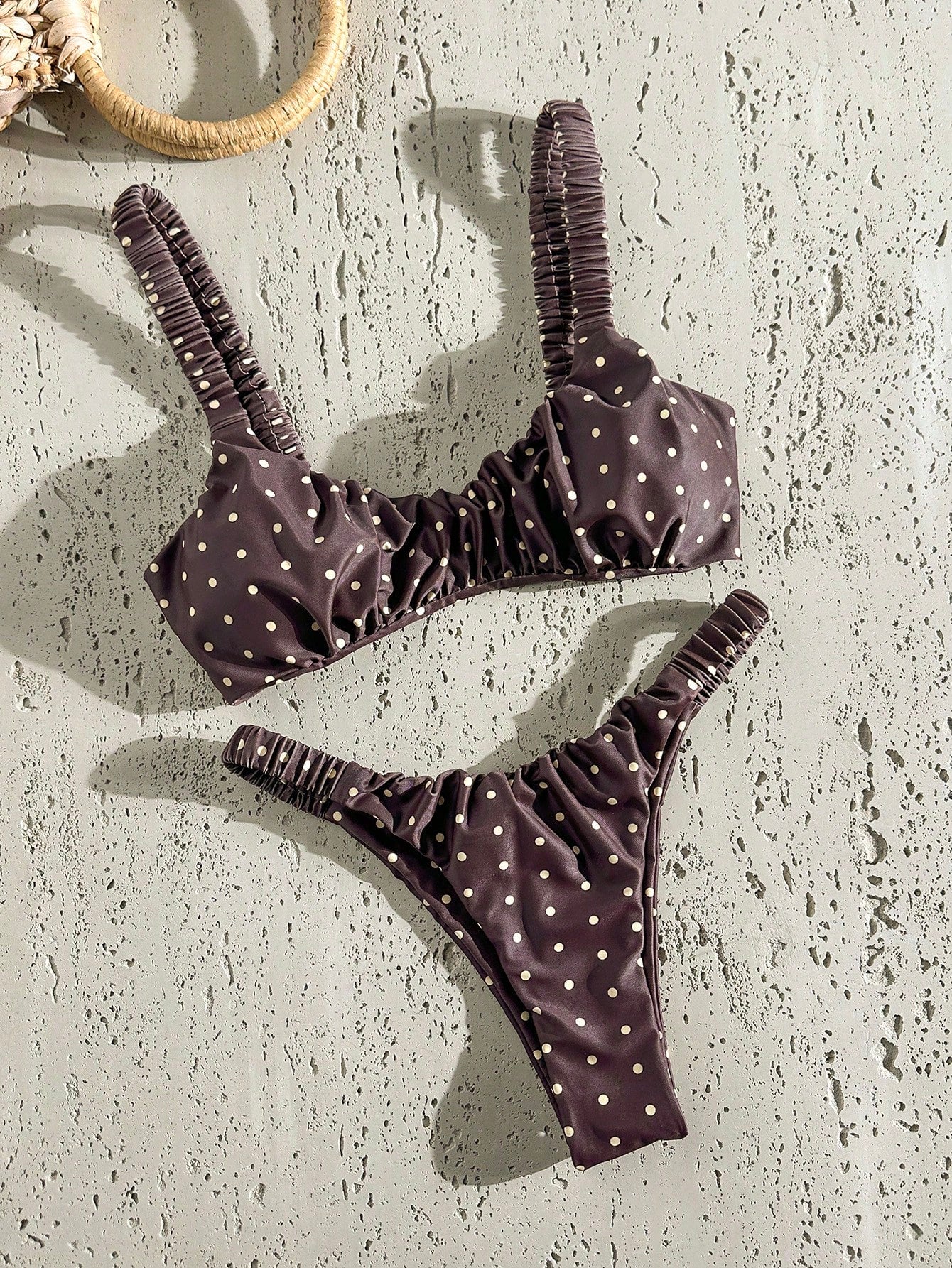 Swim Mod Women's Solid Color Ruched High Cut Sexy Bikini Set,