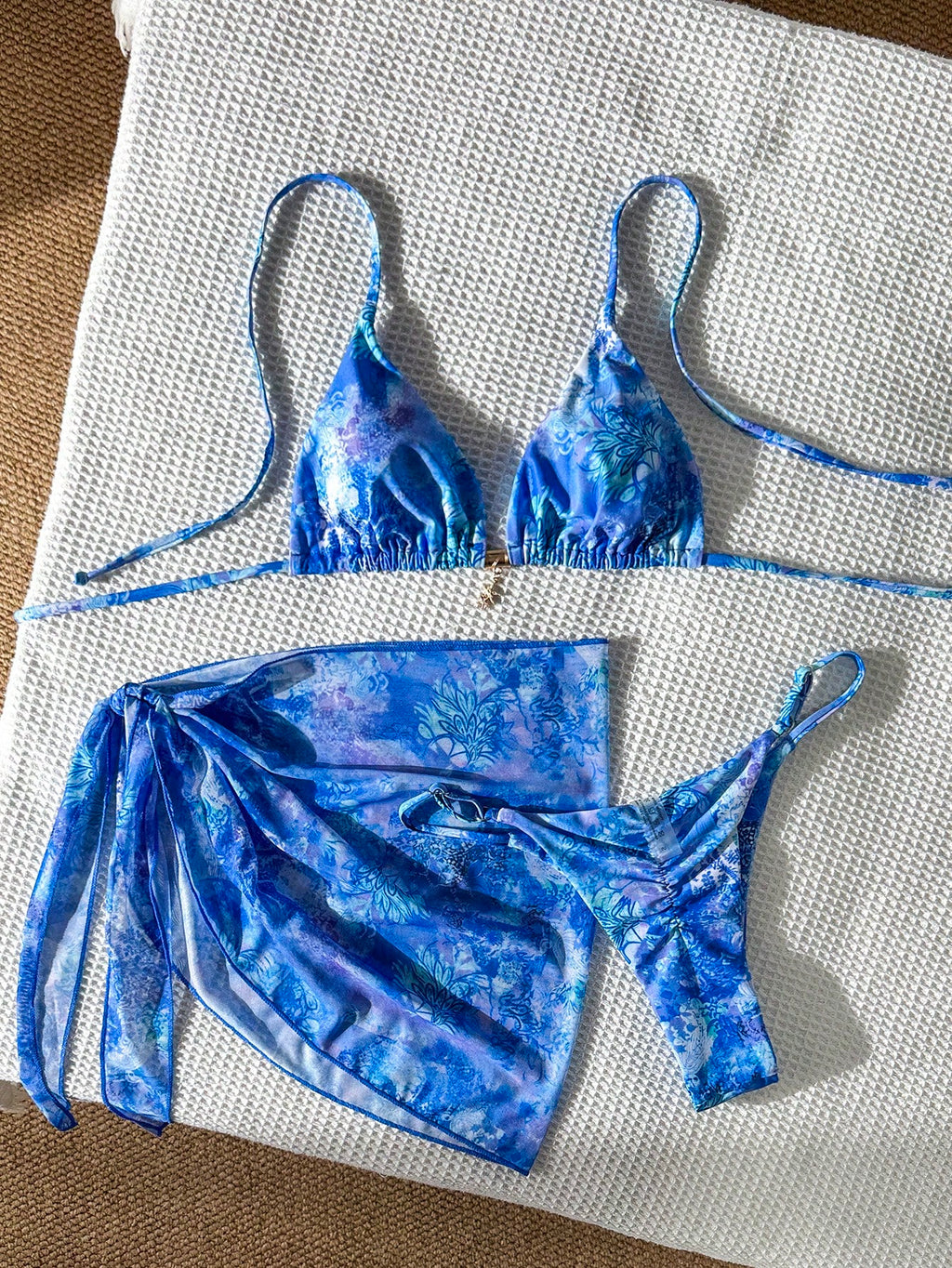 Swim Vcay Women's Multicolor Halter Graphic Tie Back Thong Bikini Set