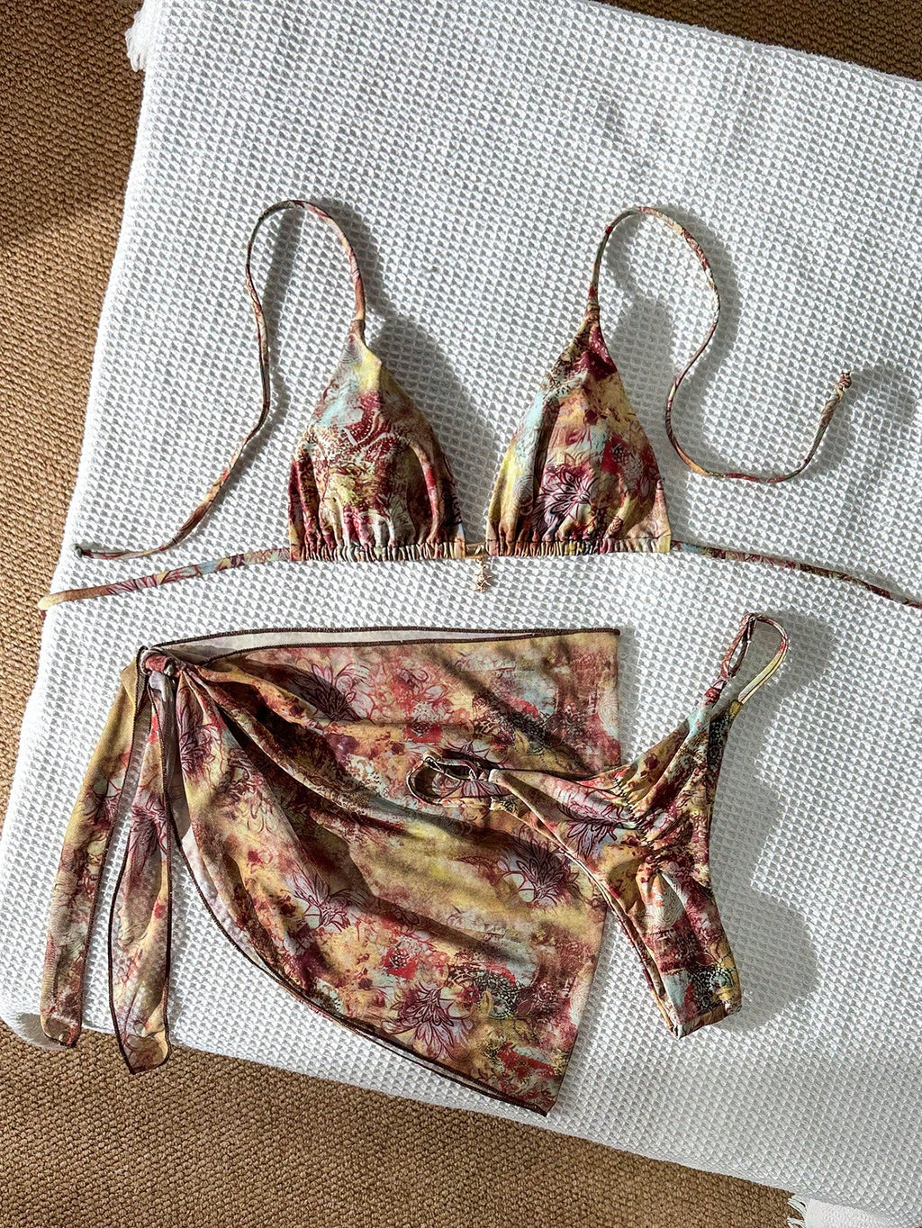 Swim Vcay Women's Multicolor Halter Graphic Tie Back Thong Bikini Set