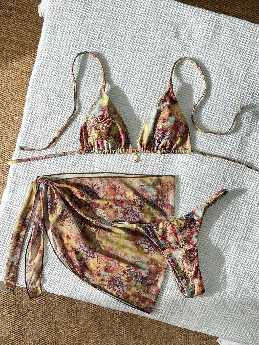 Swim Vcay Women's Multicolor Halter Graphic Tie Back Thong Bikini Set
