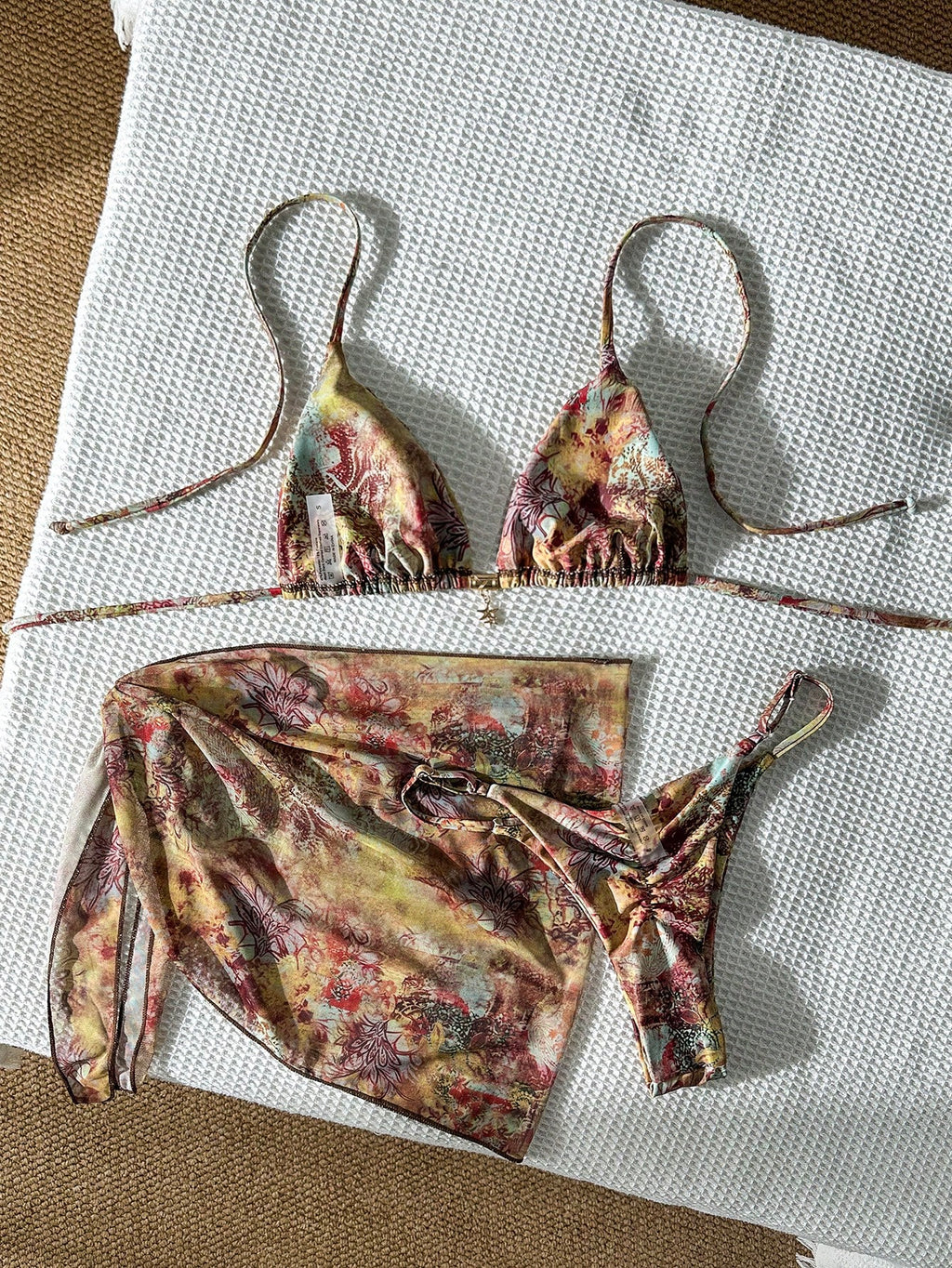 Swim Vcay Women's Multicolor Halter Graphic Tie Back Thong Bikini Set