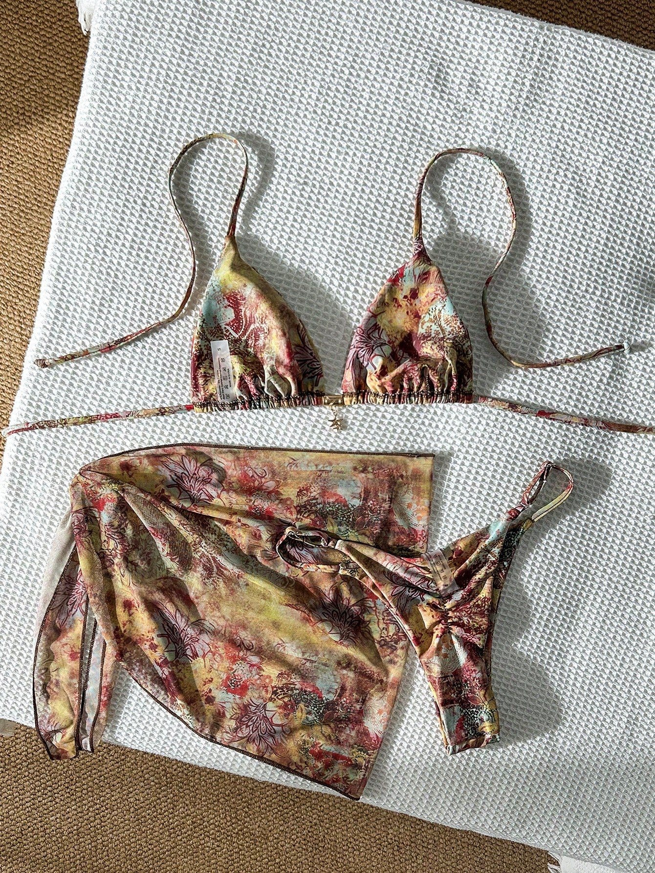 Swim Vcay Women's Multicolor Halter Graphic Tie Back Thong Bikini Set