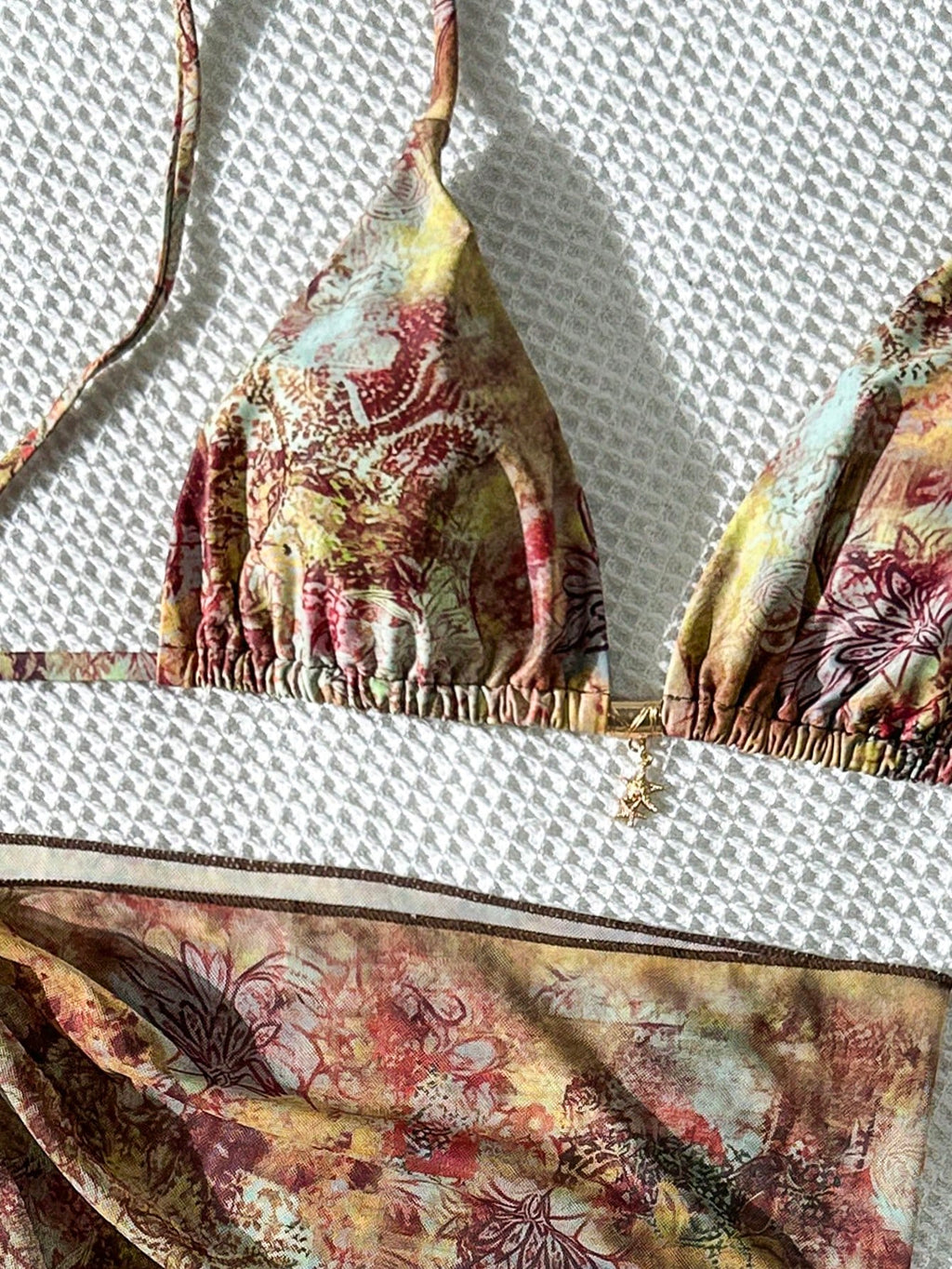 Swim Vcay Women's Multicolor Halter Graphic Tie Back Thong Bikini Set