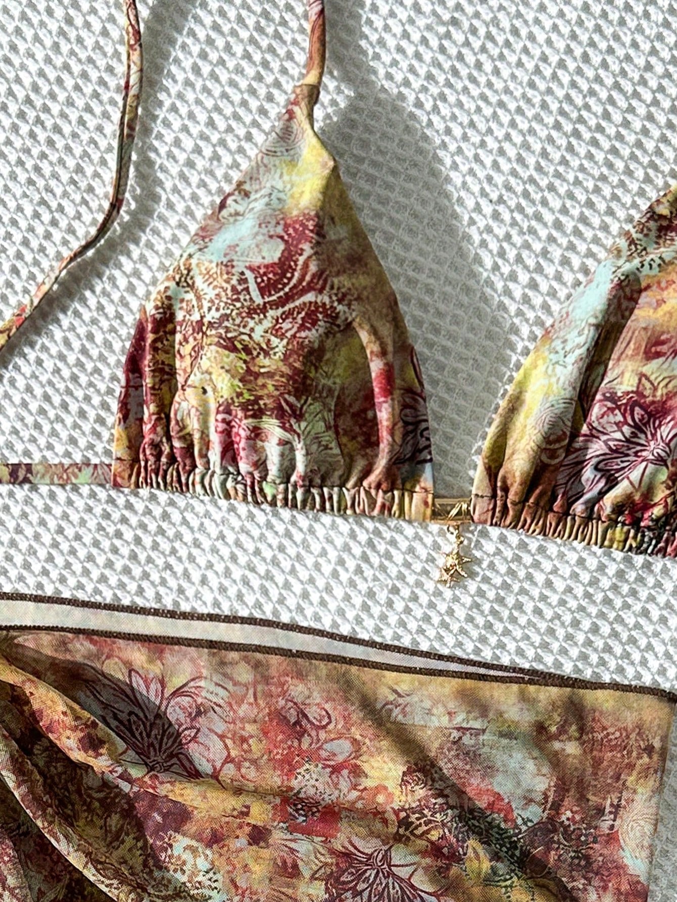 Swim Vcay Women's Multicolor Halter Graphic Tie Back Thong Bikini Set