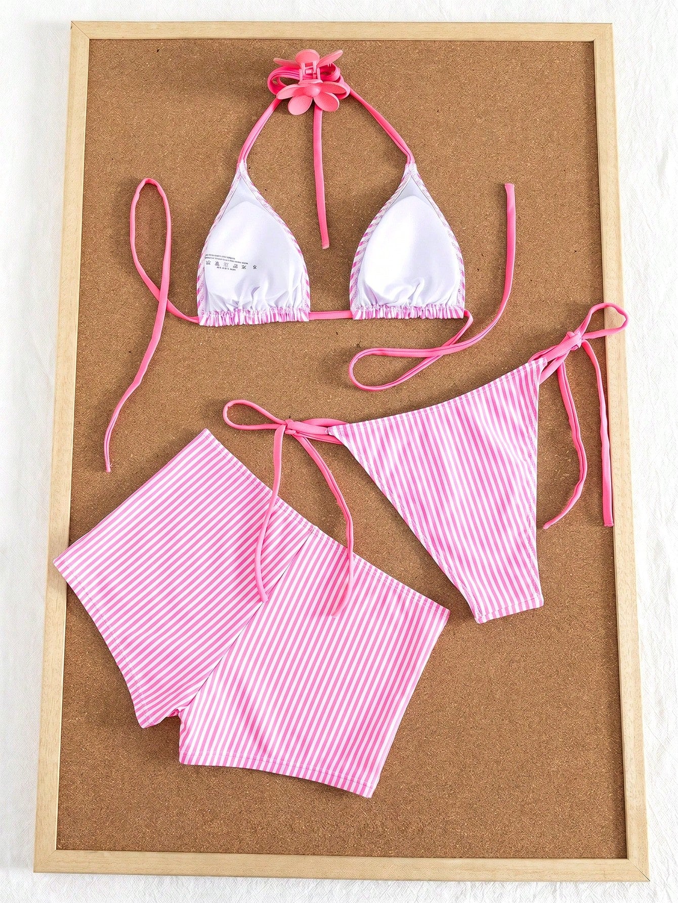 Swim Mod Women's 3-Piece Striped Print Halter Bikini Set With Briefs,
