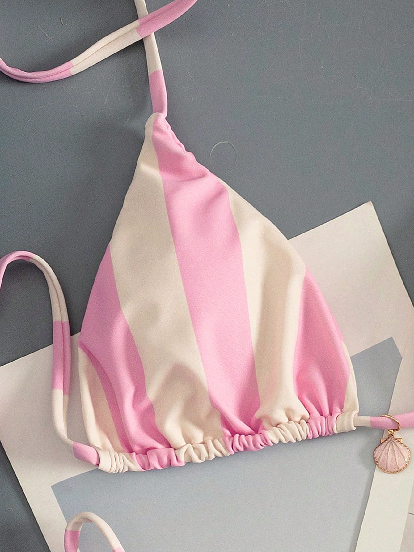 Swim Mod Multicolor Plant Pattern Fabric Halter Bikini Set Boho Style