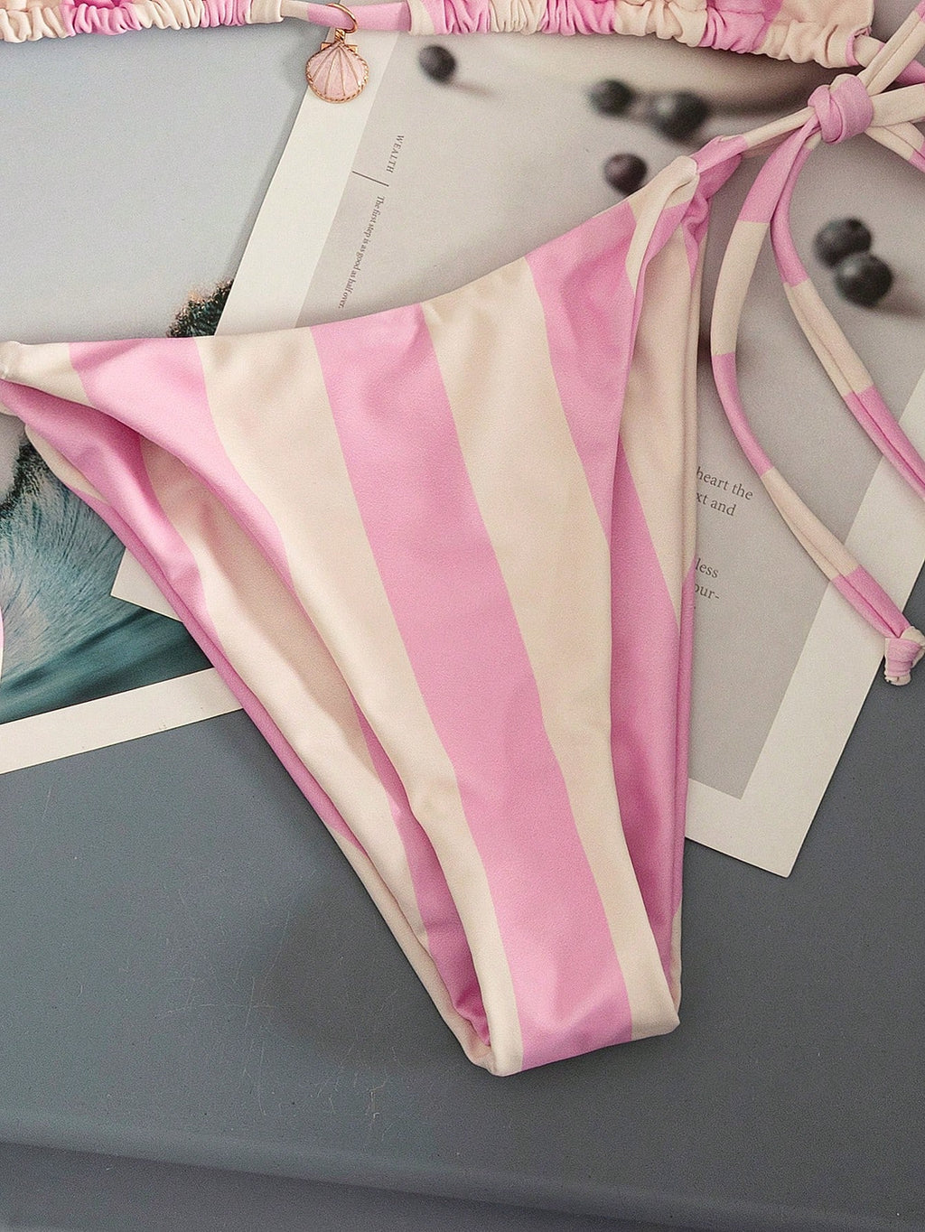 Swim Mod Multicolor Plant Pattern Fabric Halter Bikini Set Boho Style