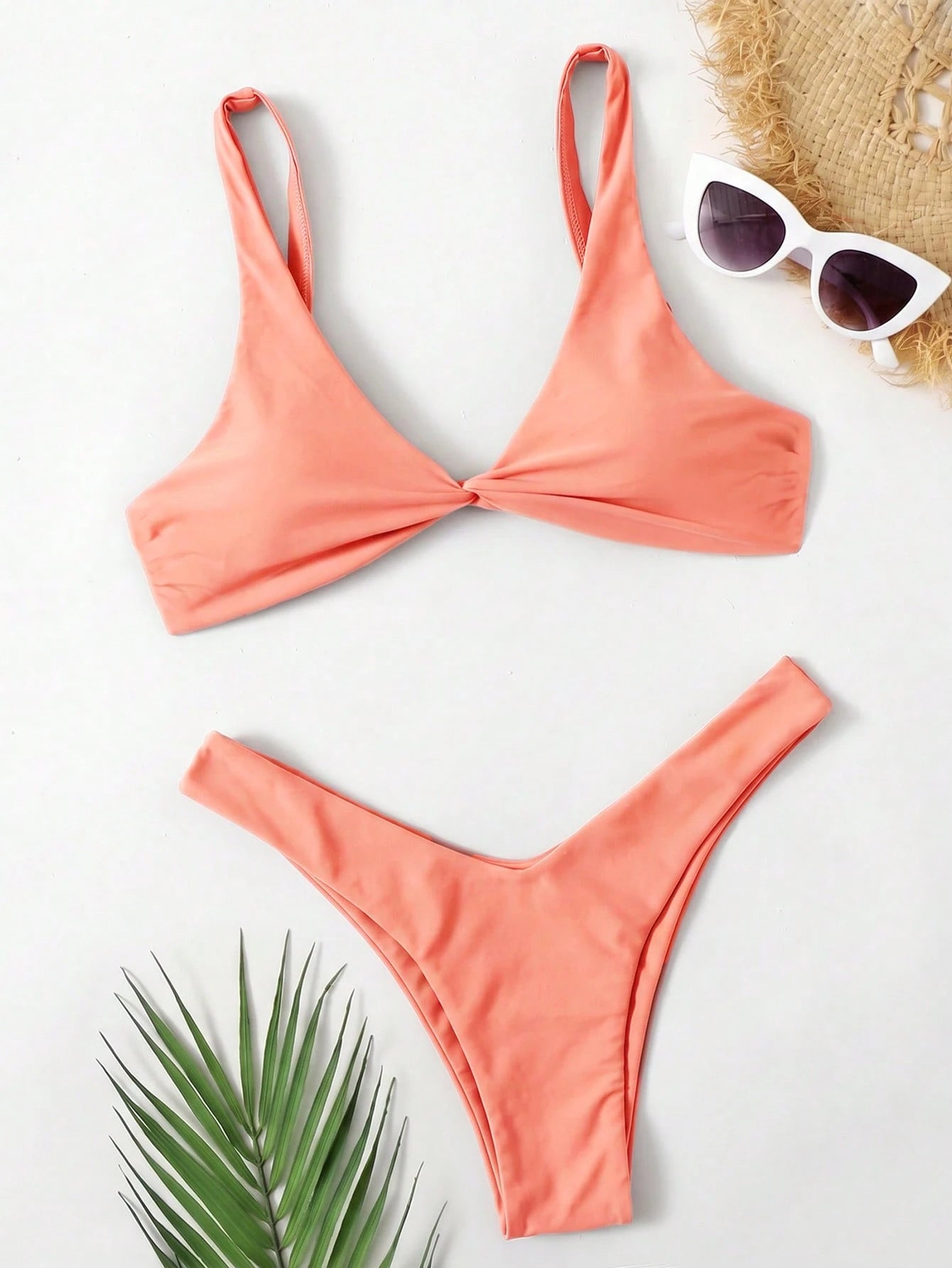 Swim Mod Fish Scales Print Knot Front Swim Top & Swim Bottom Bikini