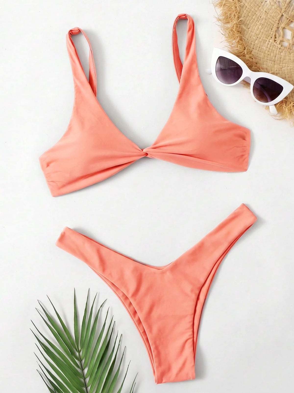 Swim Mod Fish Scales Print Knot Front Swim Top & Swim Bottom Bikini