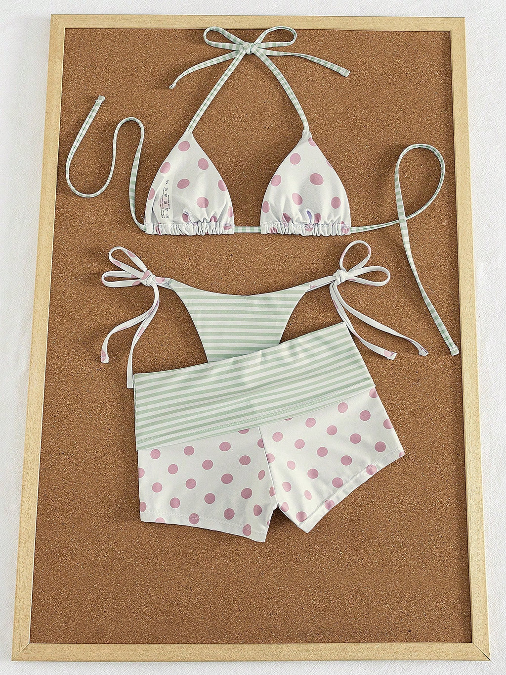 3pcs Women's Swimwear Set For Spring & Summer, Polka Dot & Striped