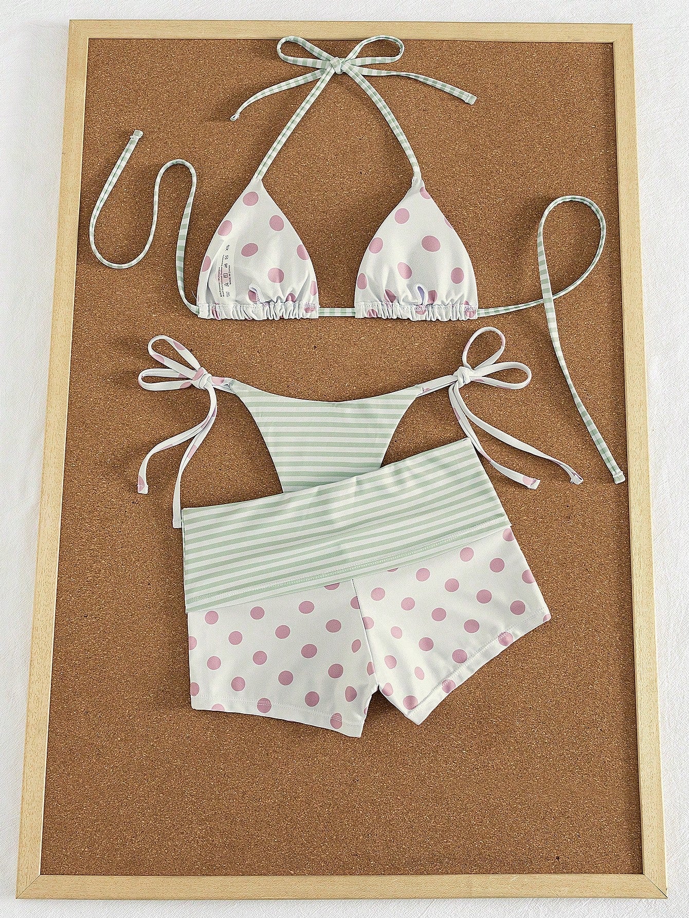 3pcs Women's Swimwear Set For Spring & Summer, Polka Dot & Striped