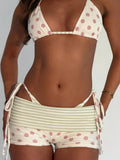 3pcs Women's Swimwear Set For Spring & Summer, Polka Dot & Striped