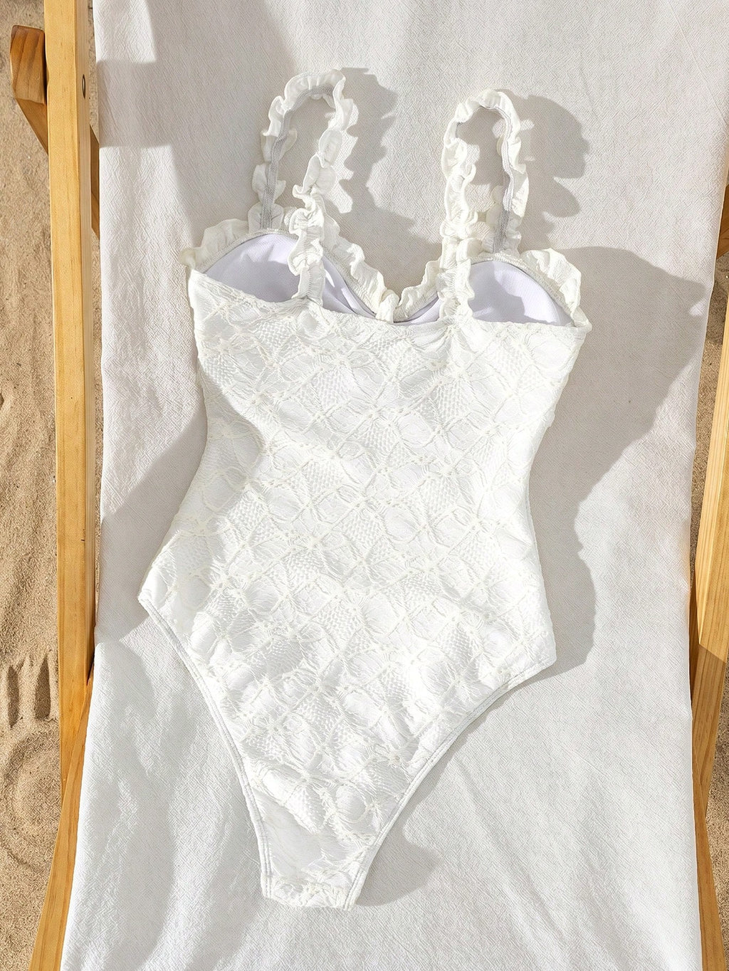 Swim Mod Women's Latest Fashion Beach Wear For Spring/Summer, Hollow-Out Textured Floral Print Light Yellow - image 2