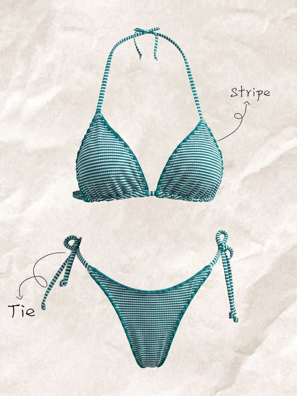 Swim Mod Women's Plaid Jacquard Halter Bikini Set, Spring/Summer - image 13
