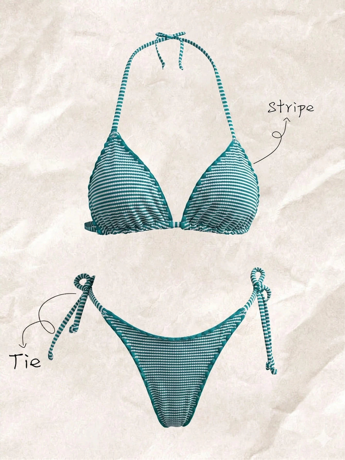 Swim Mod Women's Plaid Jacquard Halter Bikini Set, Spring/Summer - image 13