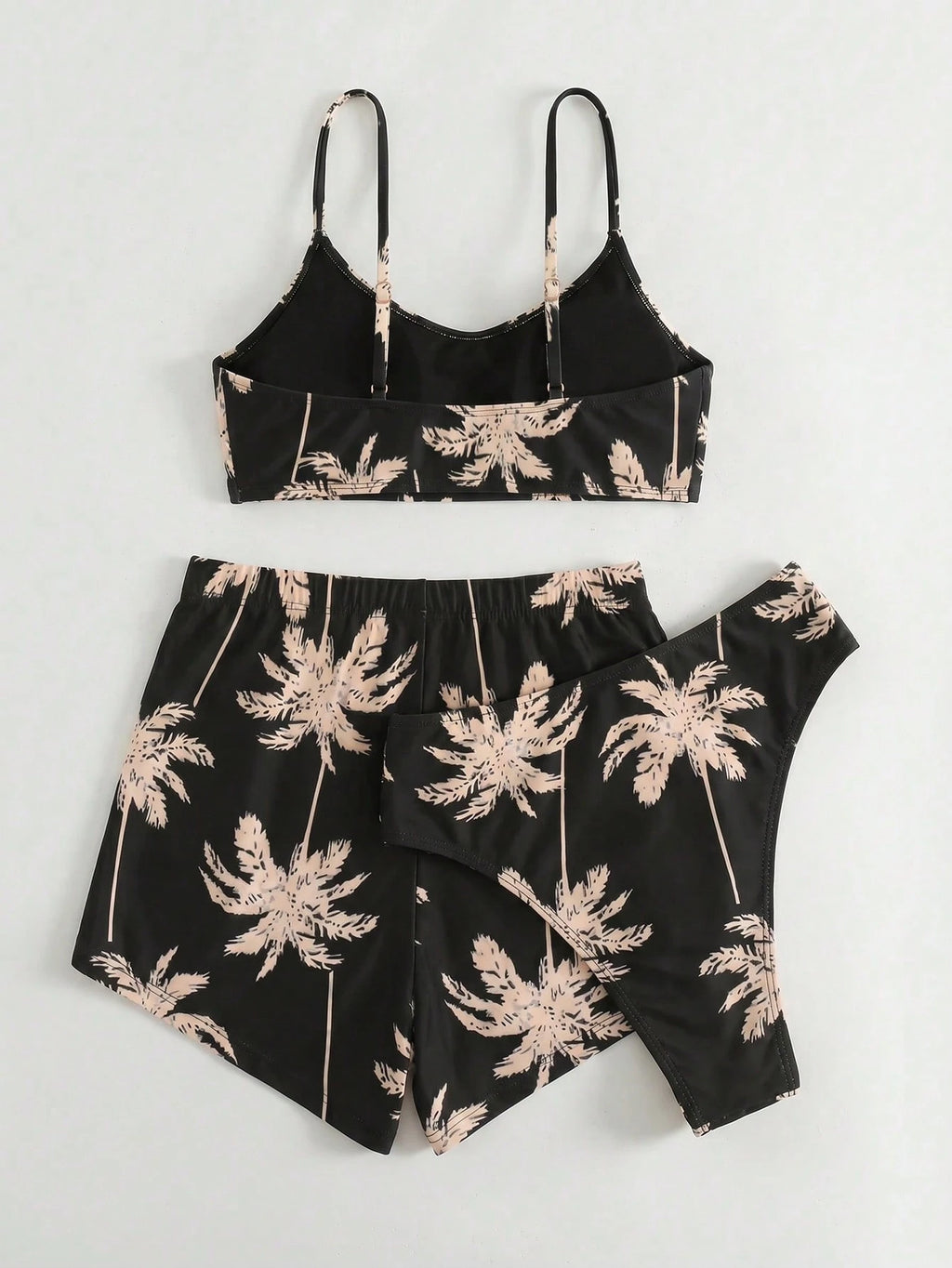 Swim Lushoire Women's Summer Beach Palm Tree Print Bikini Set With Shorts, Rando