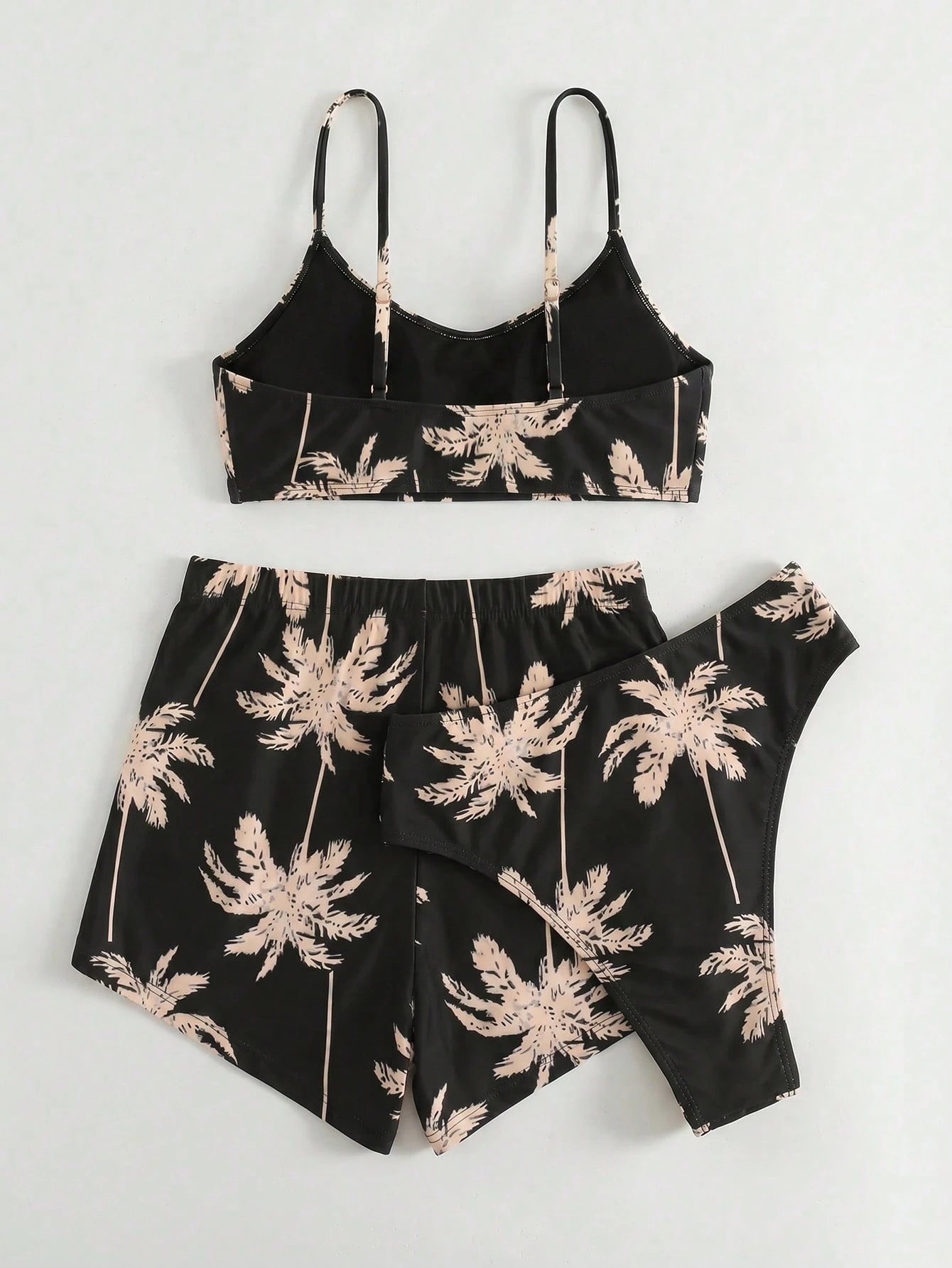 Swim Lushoire Women's Summer Beach Palm Tree Print Bikini Set With Shorts, Rando