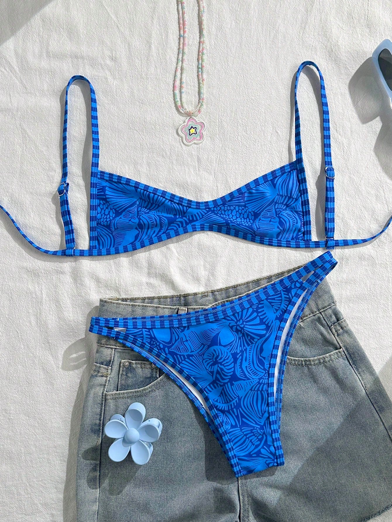 Swim Mod Women's Spaghetti Strap Orange Floral Print Sexy Beach