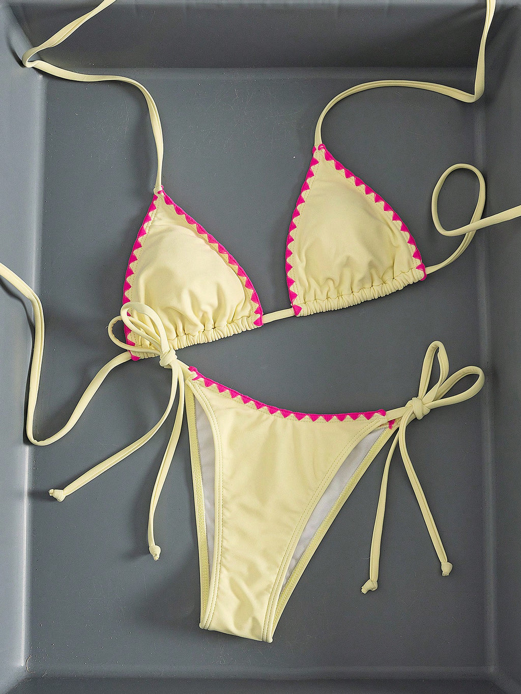 Women's Solid Color Reinforced Stitching Halter Tie Two Pieces