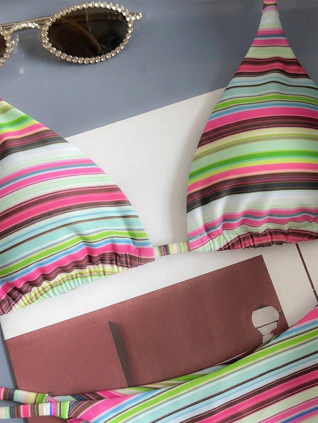 Women's Sexy Fashionable Colorful Striped Two Pieces Swimwear, Backless Tie-Up Bikini Set, Beach Resort - image 20