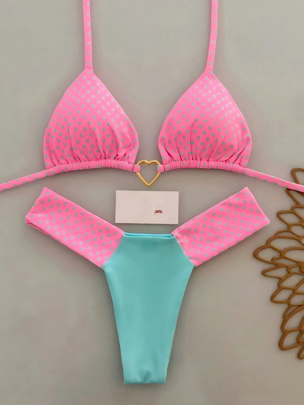 2pcs Bohemian Floral Tie-Dye Trim Bikini Swimwear, High-Waisted Beach