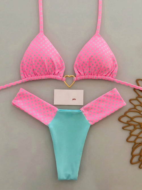 2pcs Bohemian Floral Tie-Dye Trim Bikini Swimwear, High-Waisted Beach Set Vacation Summer