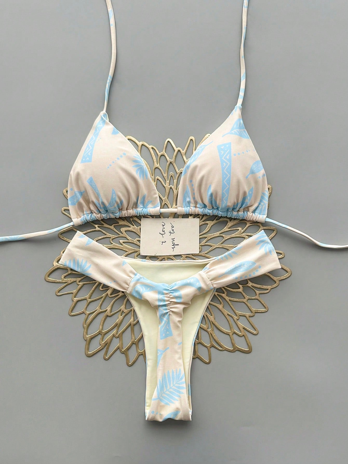 2pcs Casual Cute Elegant Sexy Bohemian Floral Tie-Up Braided Bikini