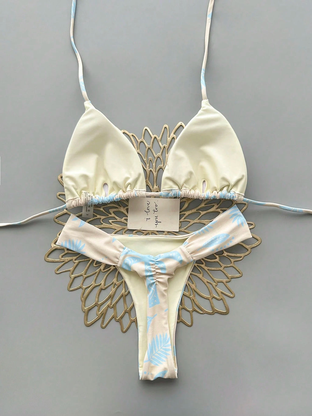 2pcs Casual Cute Elegant Sexy Bohemian Floral Tie-Up Braided Bikini