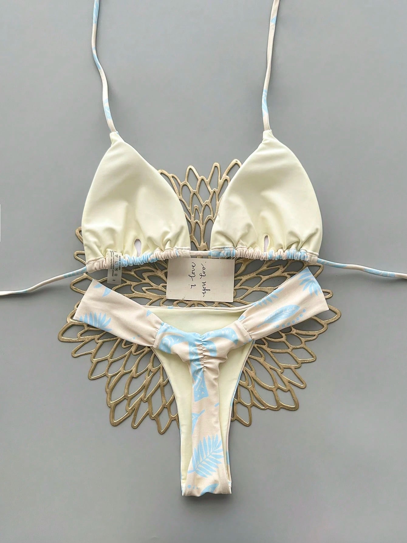 2pcs Casual Cute Elegant Sexy Bohemian Floral Tie-Up Braided Bikini