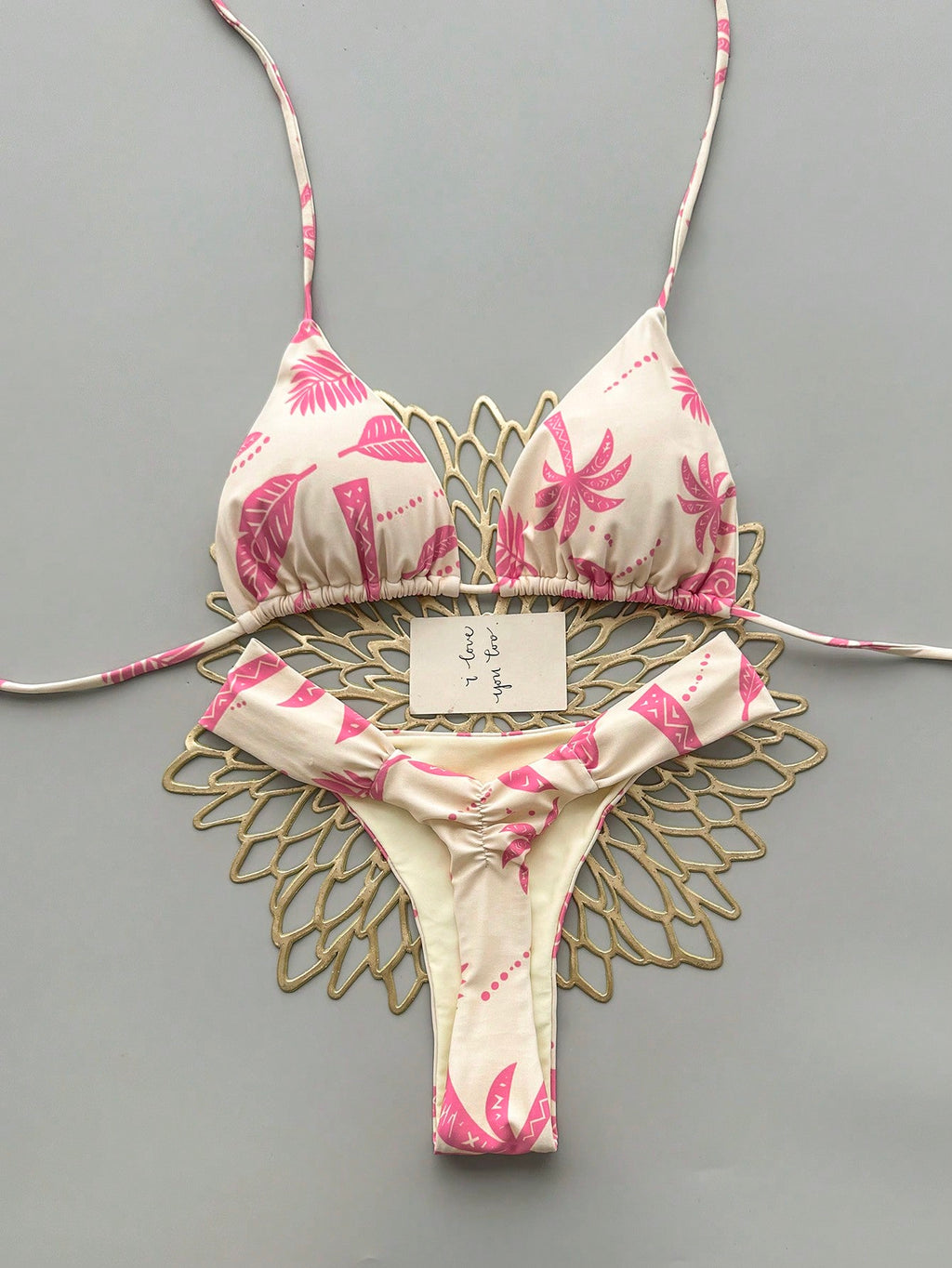 2pcs Casual Cute Elegant Sexy Bohemian Floral Tie-Up Braided Bikini