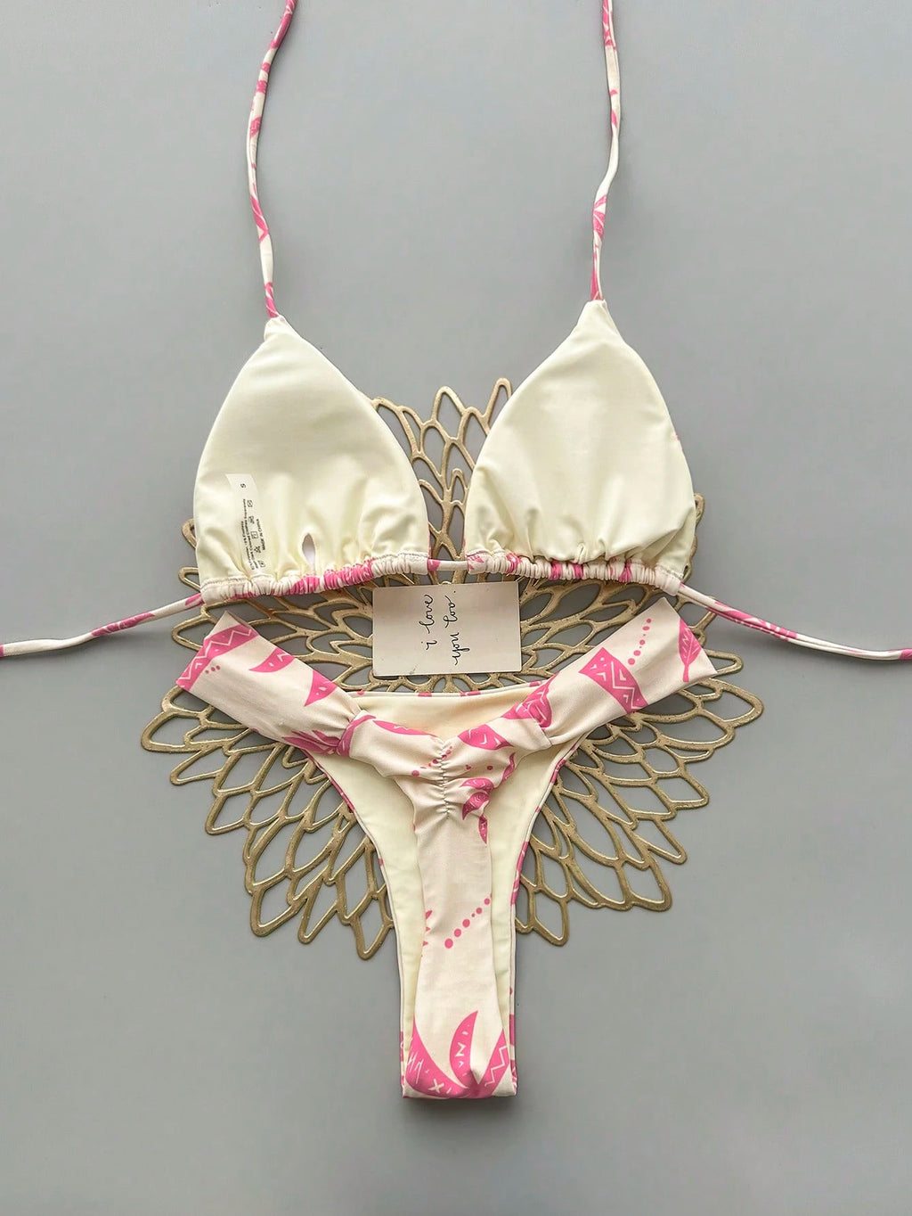 2pcs Casual Cute Elegant Sexy Bohemian Floral Tie-Up Braided Bikini