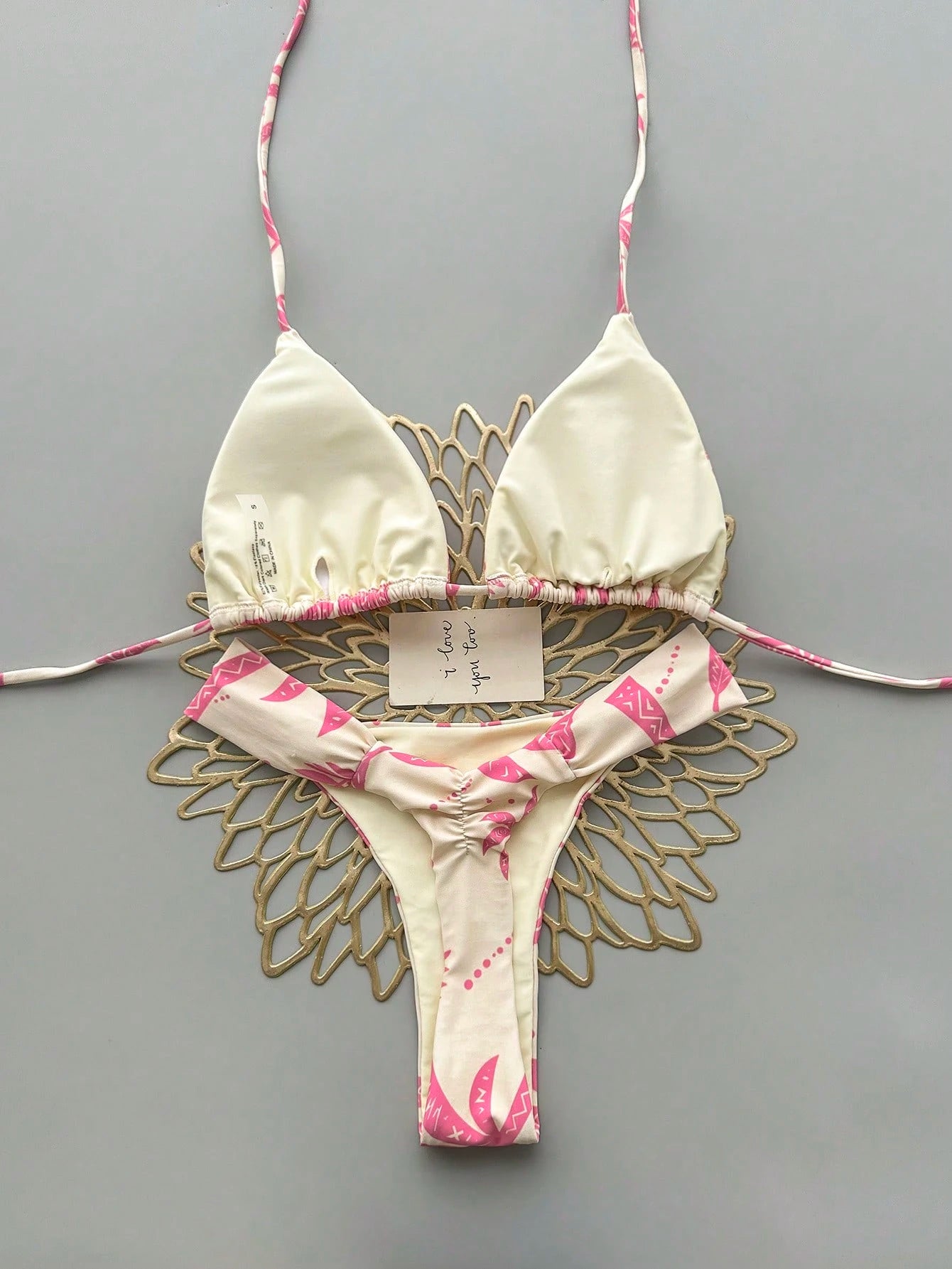 2pcs Casual Cute Elegant Sexy Bohemian Floral Tie-Up Braided Bikini