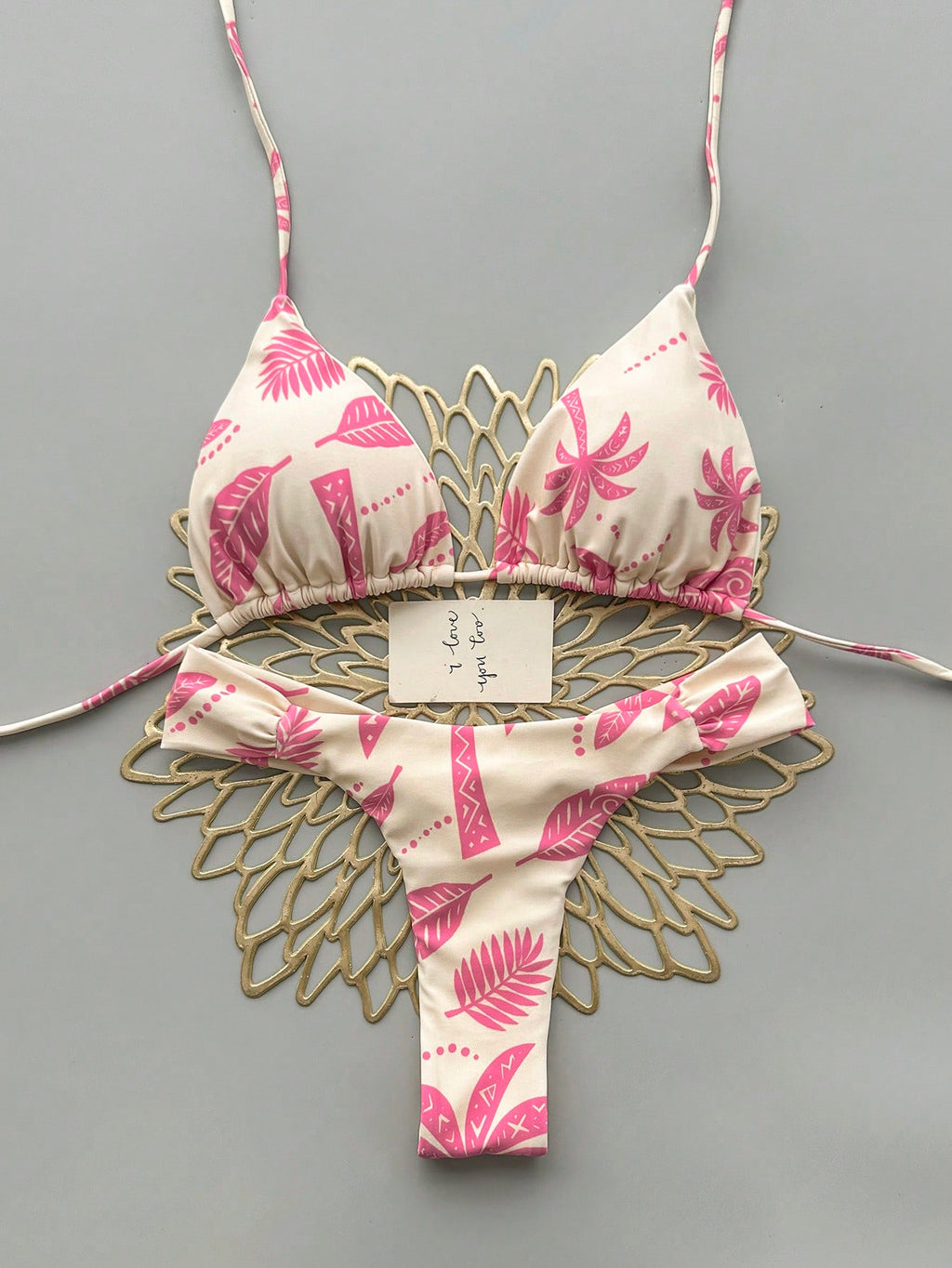 2pcs Casual Cute Elegant Sexy Bohemian Floral Tie-Up Braided Bikini