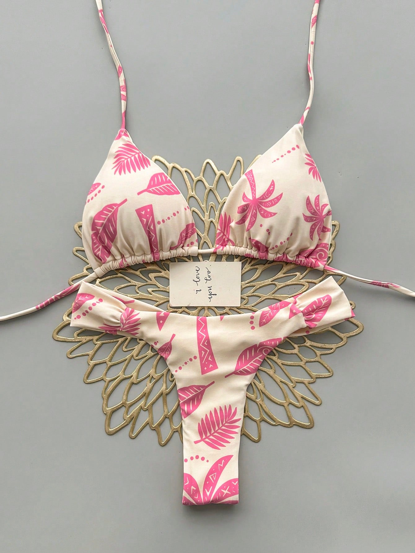 2pcs Casual Cute Elegant Sexy Bohemian Floral Tie-Up Braided Bikini