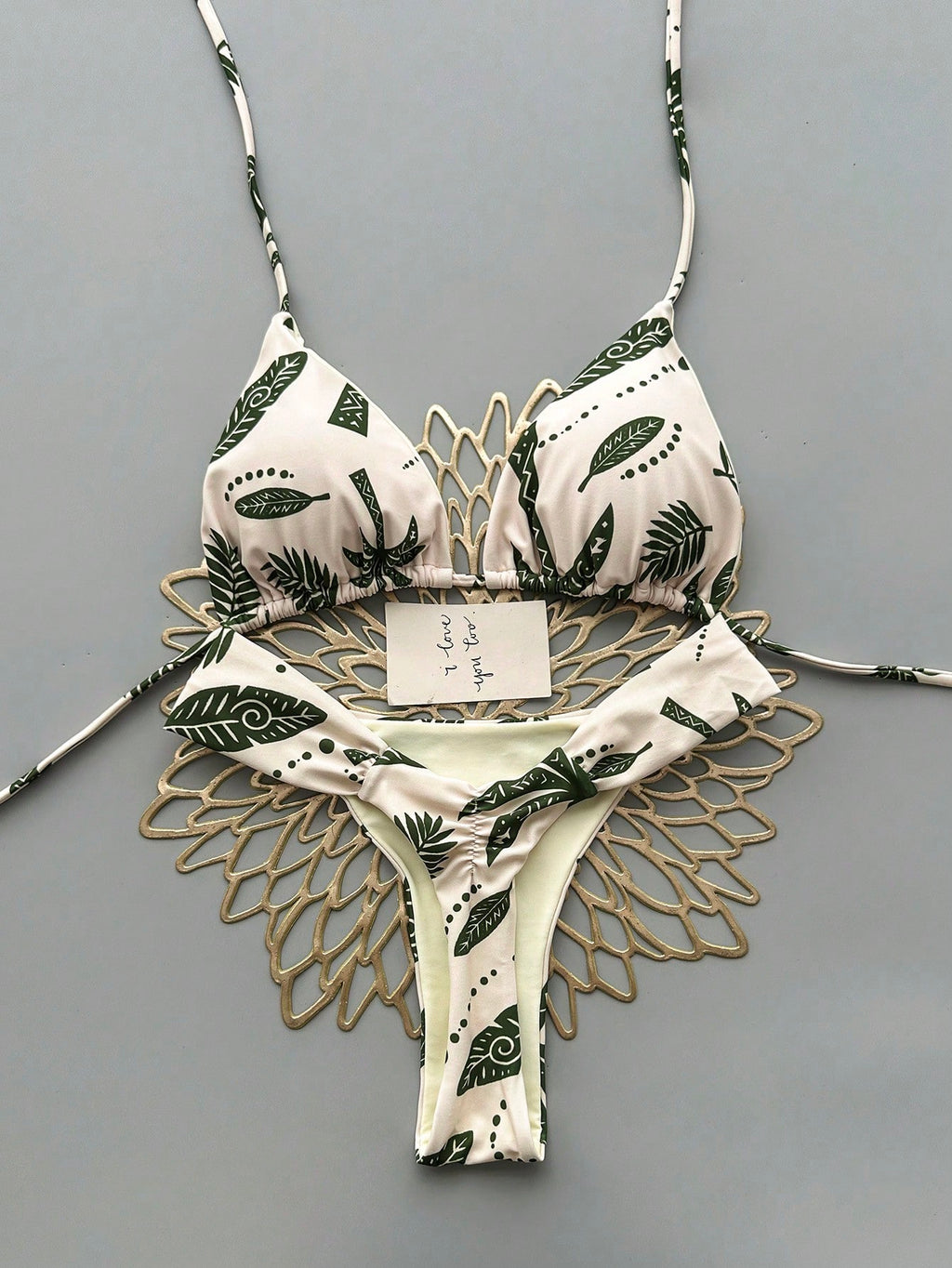2pcs Casual Cute Elegant Sexy Bohemian Floral Tie-Up Braided Bikini