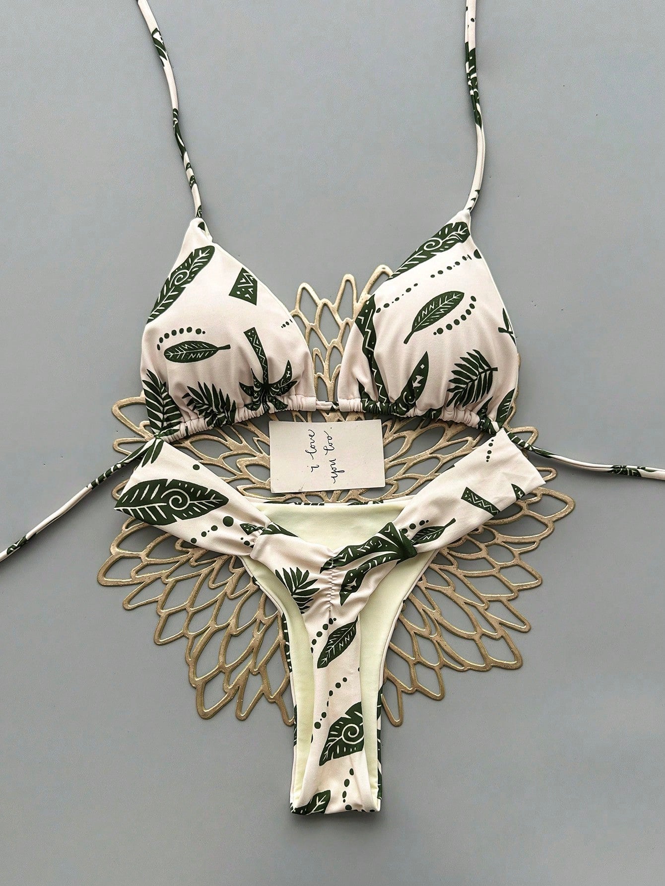 2pcs Casual Cute Elegant Sexy Bohemian Floral Tie-Up Braided Bikini