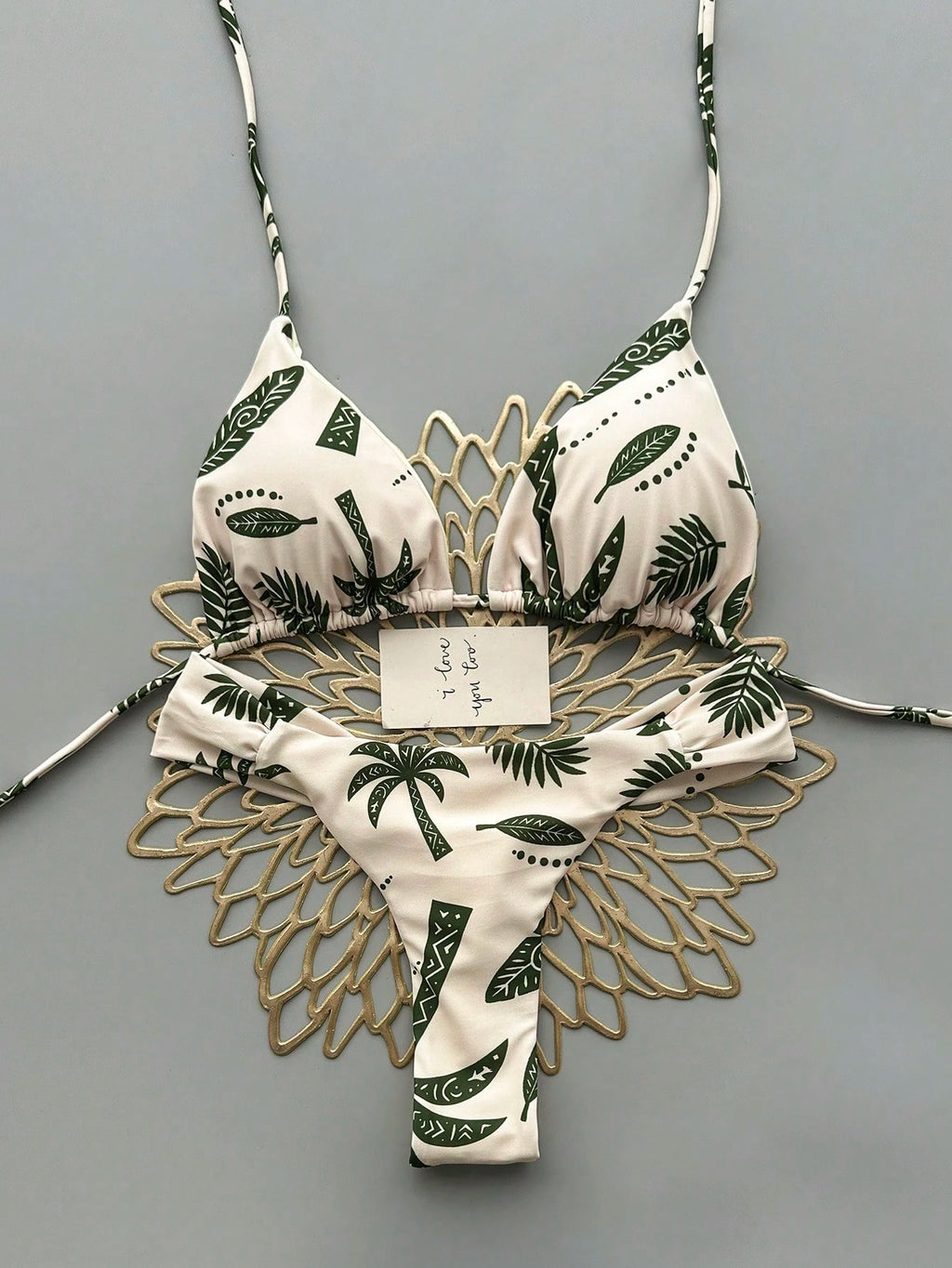 2pcs Casual Cute Elegant Sexy Bohemian Floral Tie-Up Braided Bikini