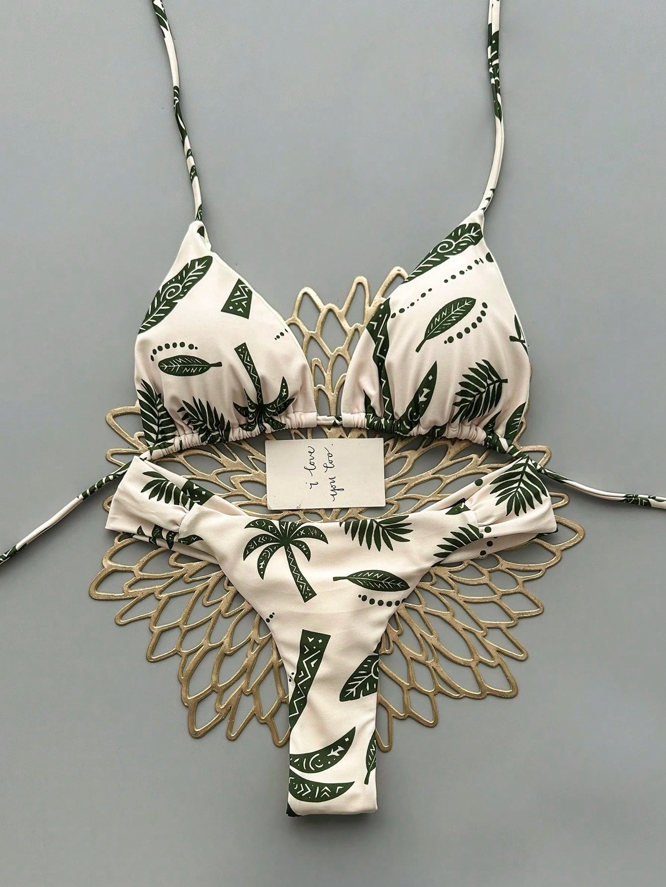 2pcs Casual Cute Elegant Sexy Bohemian Floral Tie-Up Braided Bikini