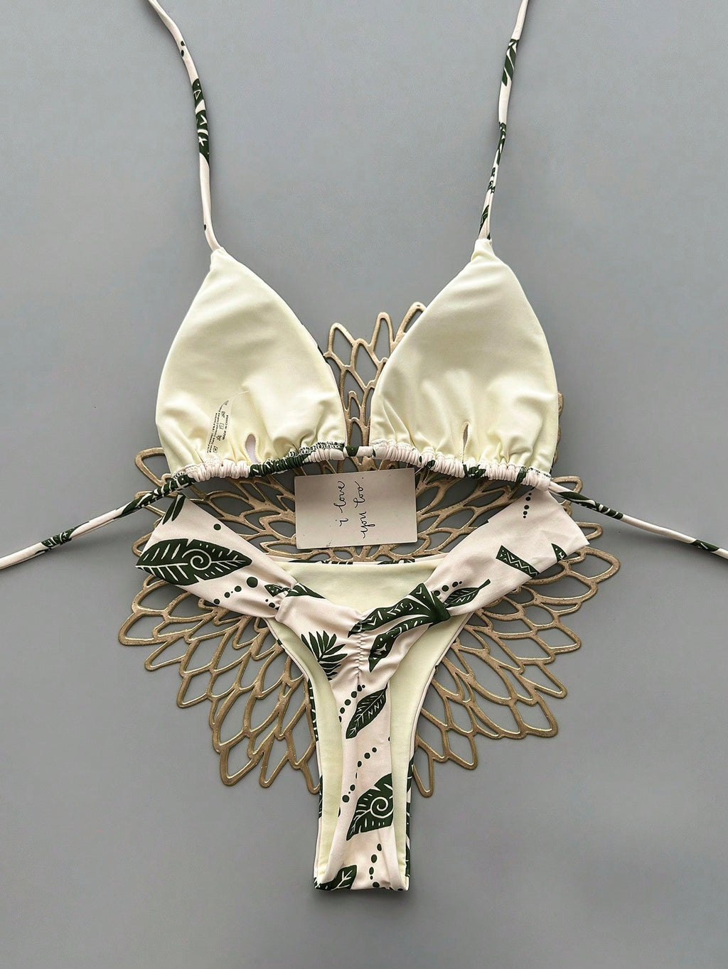 2pcs Casual Cute Elegant Sexy Bohemian Floral Tie-Up Braided Bikini